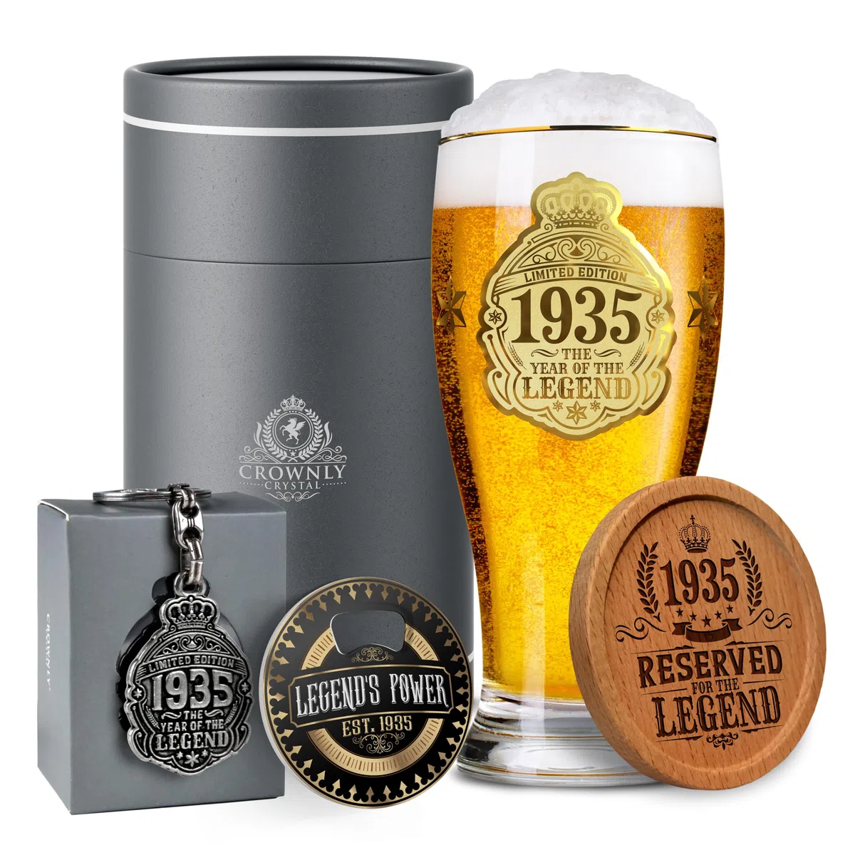 CROWNLY CRYSTAL® 1935 Regalos Originales Para Hombre Copas Personalizadas Copas De Cerveza 570 ml Regalos Para Padres Regalo Abuelo Regalo Hombre Original Regalos Hombre Regalo Hombre Cumpleaños