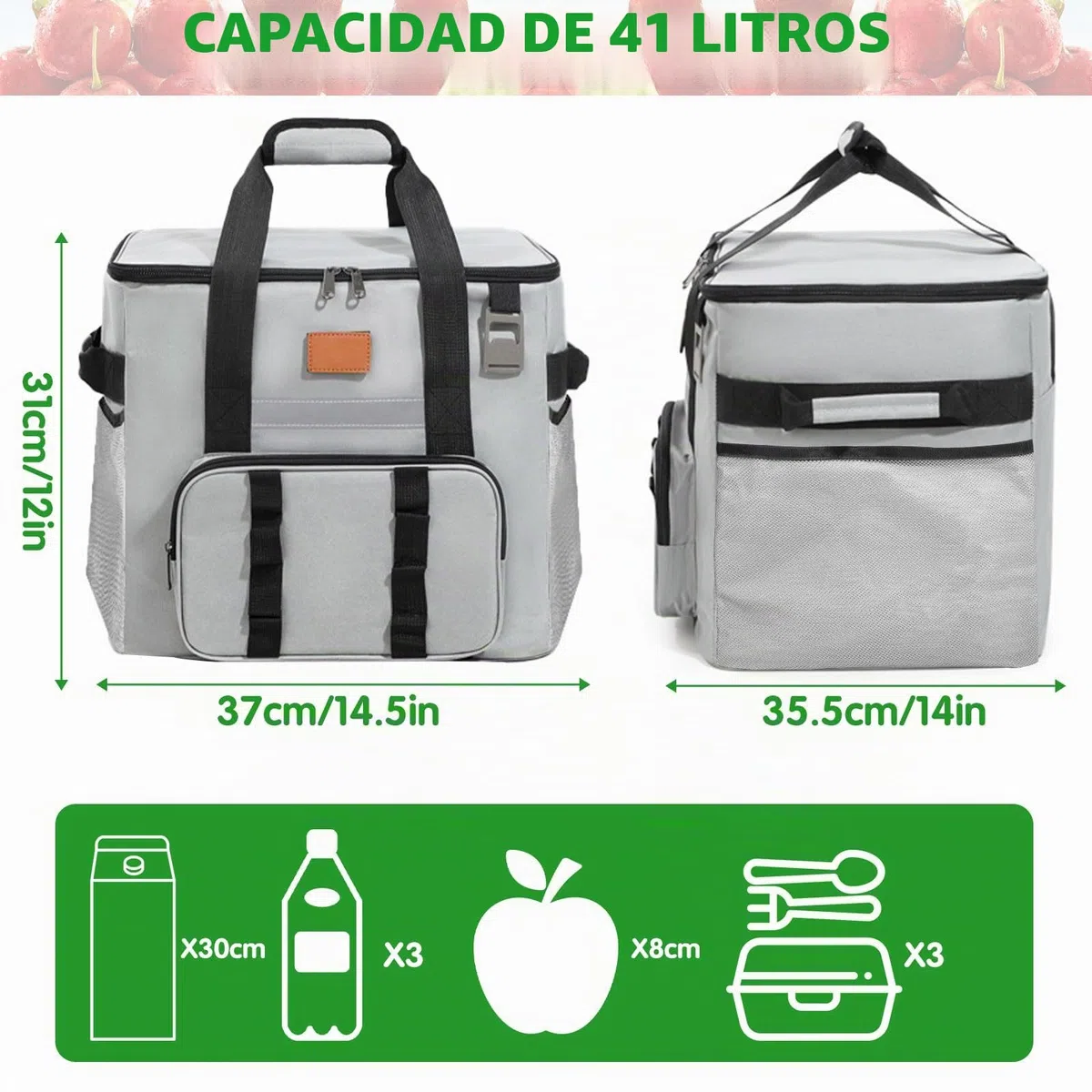 Bolsa Termica 40L Bolsa Térmica de Alimentos, Bolsa Nevera Porta Alimentos Grande, Plegable, Fácil de Limpiar, Bolsa Termica para Fiambrera Picnic, Playa, Almuerzo