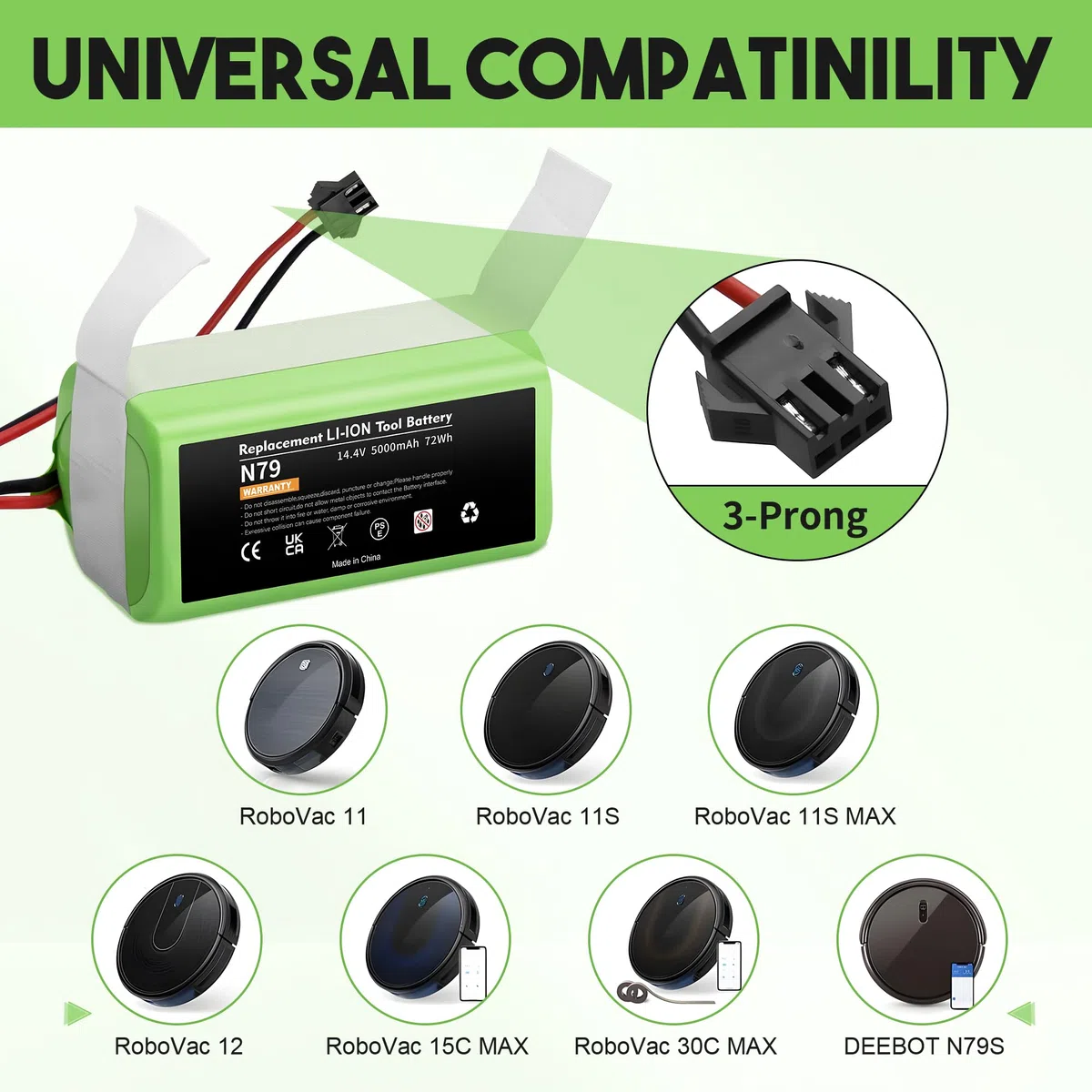 14.4V 5000mAh Batería de Repuesto de Iones de Litio Compatible con Conga Excellence 990 950 1090 1790 1990 Ecovacs Deebot N79 N79S DN622 Eufy RoboVac 11 11S 30 35C y IKOHS Netbot S14 S15