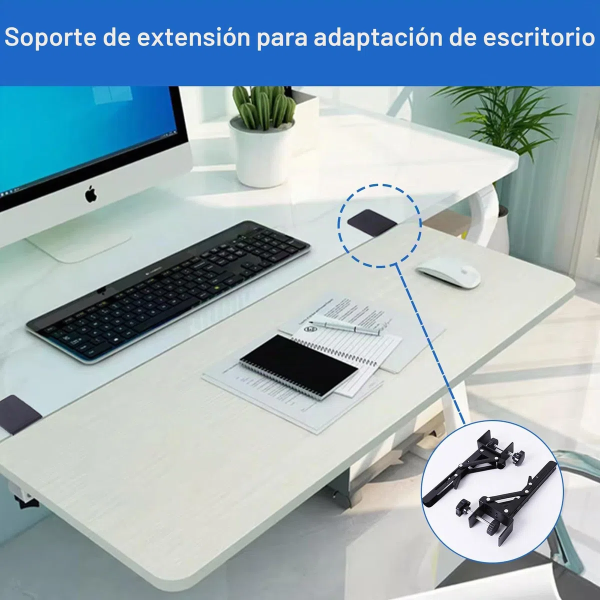 2 Piezas Bandeja Extraible Teclado, Bandejas para Teclado Porte de Extensión de Escritorio Acero Inoxidable Soporte Teclado Plegable Plegable Abrazaderas en C Extensión de Mesa Plegable Para Mesa