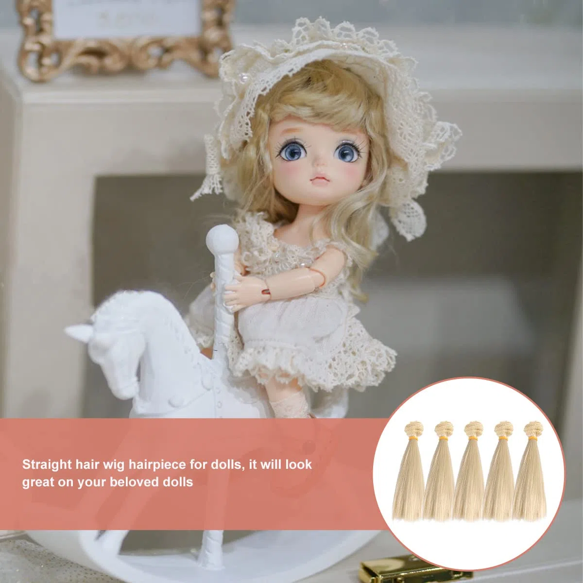 Artibetter 5 Piezas De Peluca Sintética Para Muñecas Pelo Liso De 15 Cm Extensiones Para Manualidades Y Bjd//La/Doll Craft