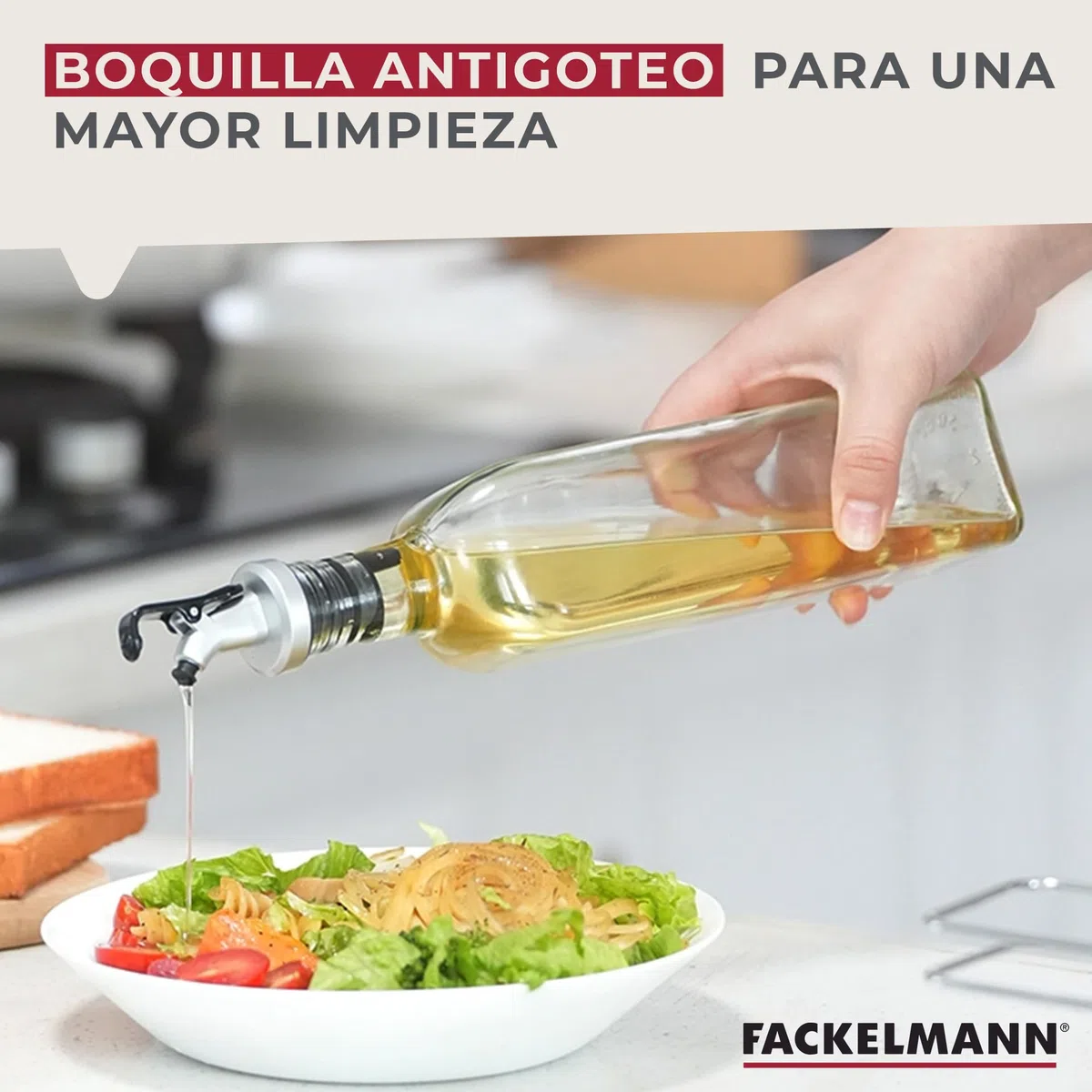 Fackelmann Set Aceitera y Vinagrera con Soporte, Incluye 2 Botellas de Vidrio de 250 ml y Rack, Conjunto Estable, Duradero y Decorativo, Apto para Lavavajillas, 30x12x6 cm
