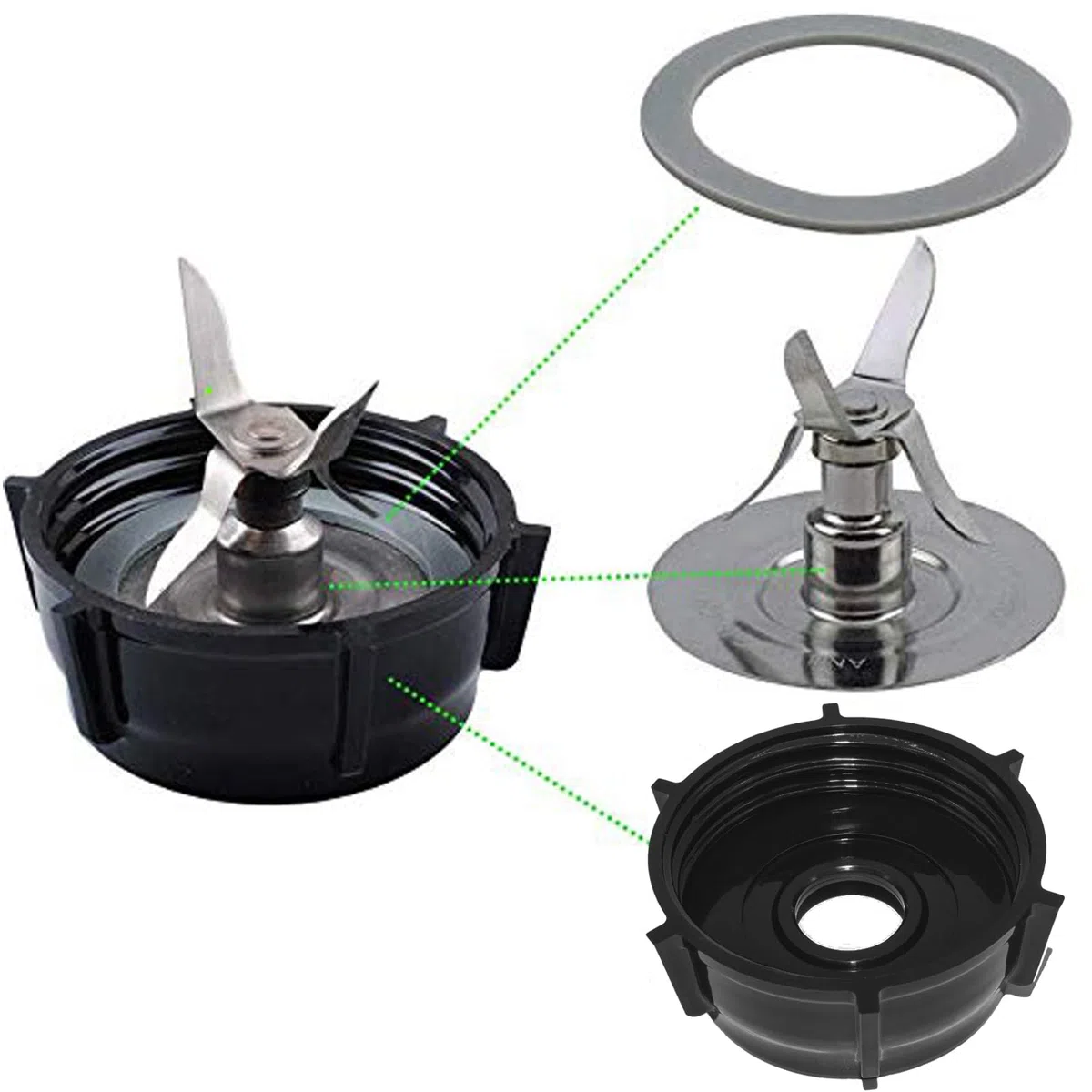 Poweka Piezas de Repuesto Compatible con Oster Osterizer Licuadora, Cuchilla 4 Puntas 4961 con Base de Cuchilla Tapa Inferior y Junta de Sellado
