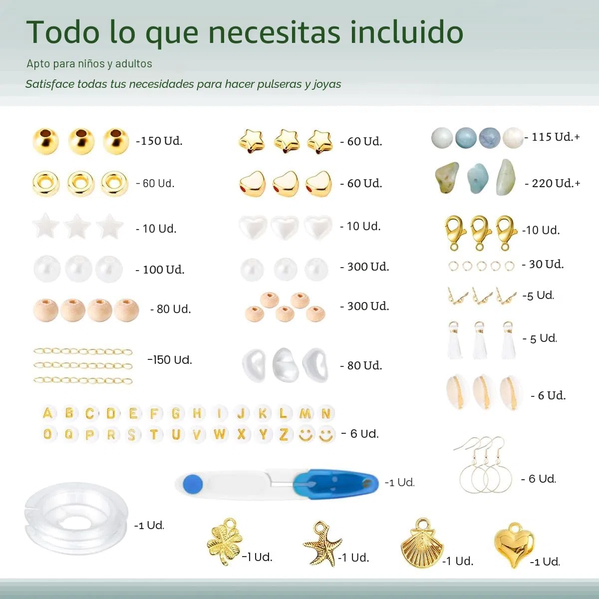 CAwished Cuentas de amazonita natural abalorios para hacer pulseras, bisutería DIY, juego de cuentas para ensartar, cuentas DIY para bisutería, kit para hacer pulseras DIY para niños y adultos