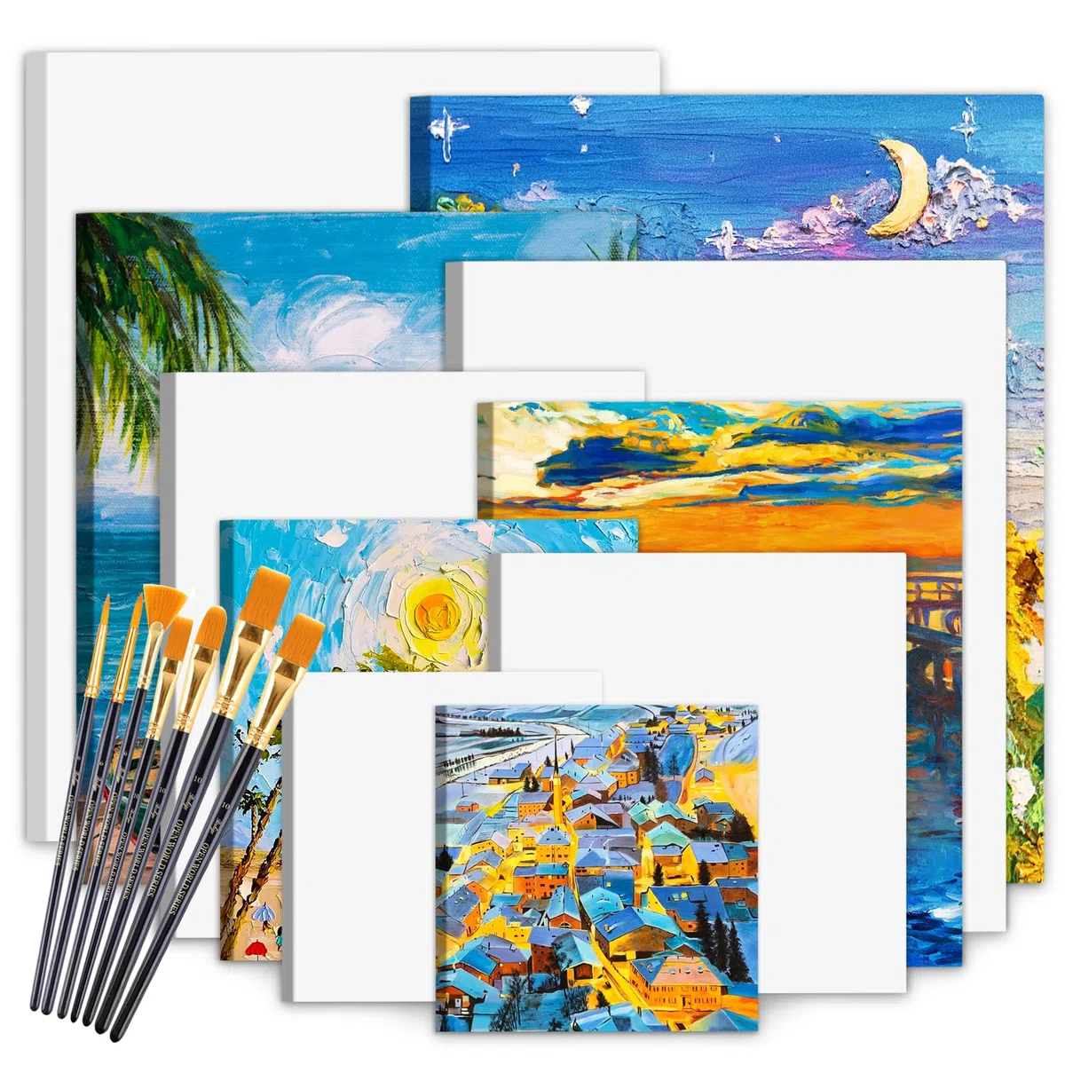 Lienzos para Pintar,10 Lienzos Preestirados,PLienzos Enmarcados 100% Algodón,Aptos para Pintura Acrílica y al Óleo - Lienzo Blanco para Bocetos y Dibujos