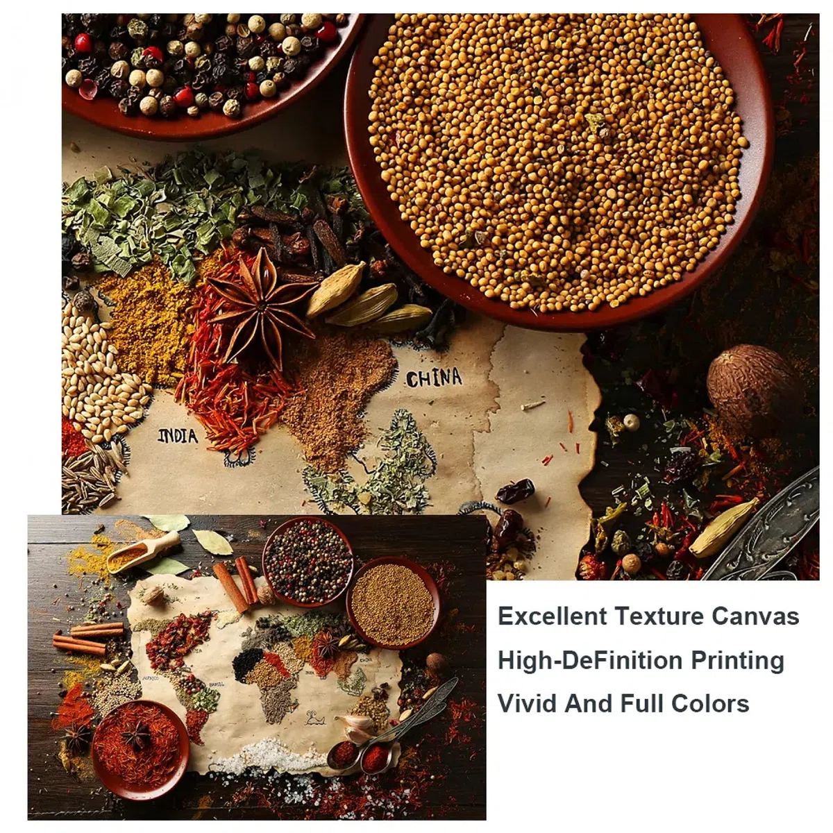 Lienzo de Mapa Mundial de Hierbas Y Especias Carteles E Impresiones Artísticos Lienzo con Tema de Cocina Pintura en la Pared Imagen Artística para la Habitación de la Cocina