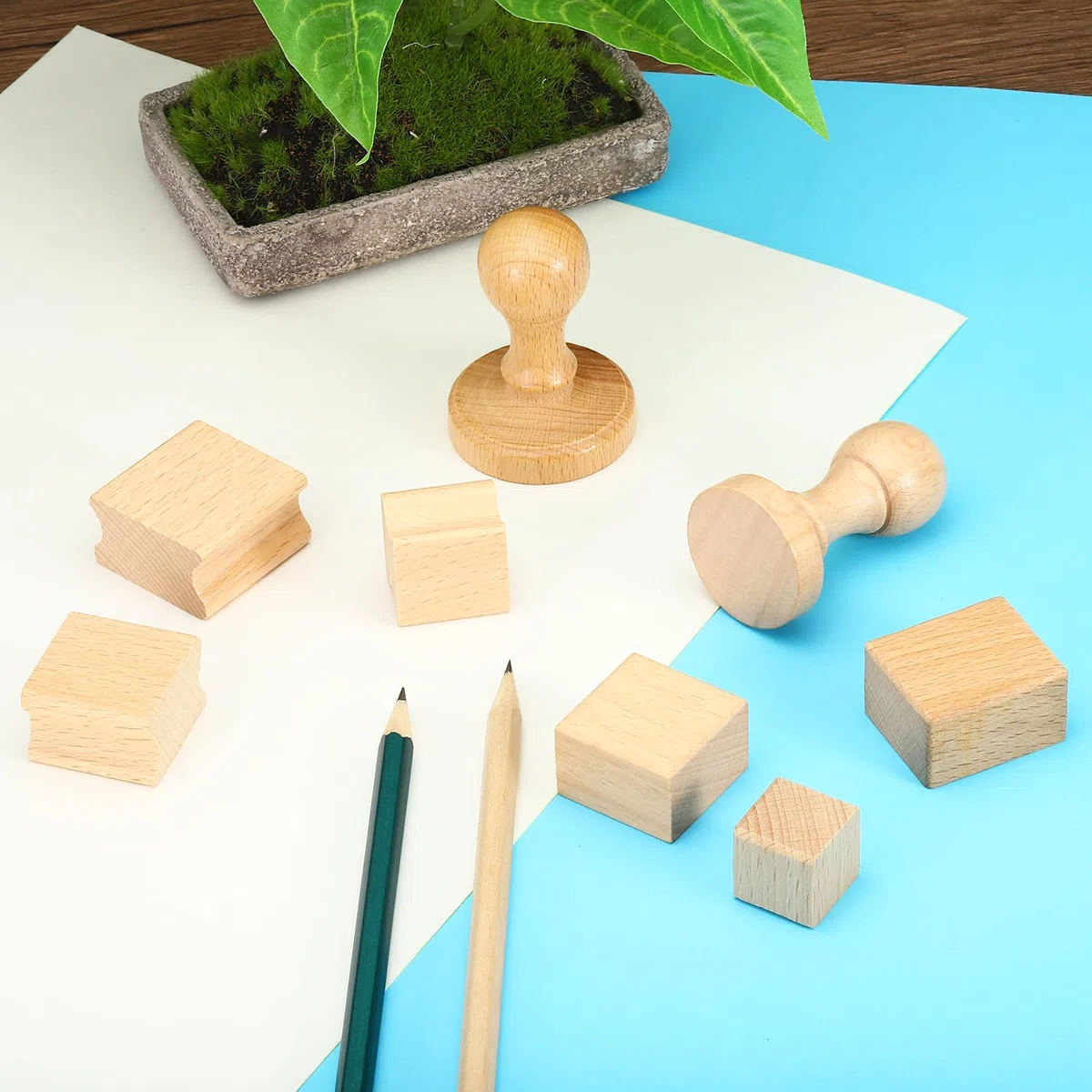 PATIKIL Soportes de Sello de Madera en Blanco de 30x30 mm, Paquete de 20 Bloques de Madera Dura para Hacer Sellos de Caucho de Estilo 2, Marrón