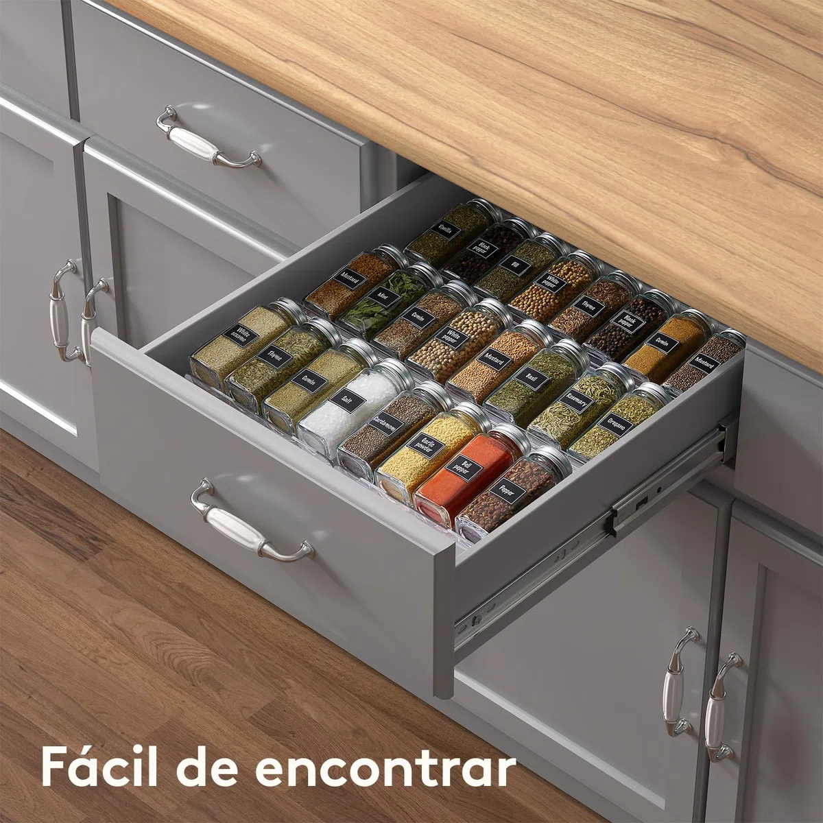 Lifewit Organizador Especias Cajon Especieros para Cocina, organizador de tarros de 24 condimentos para almacenamiento de cocina, encimera, armario, estante, 3 niveles, juego de 6, transparente