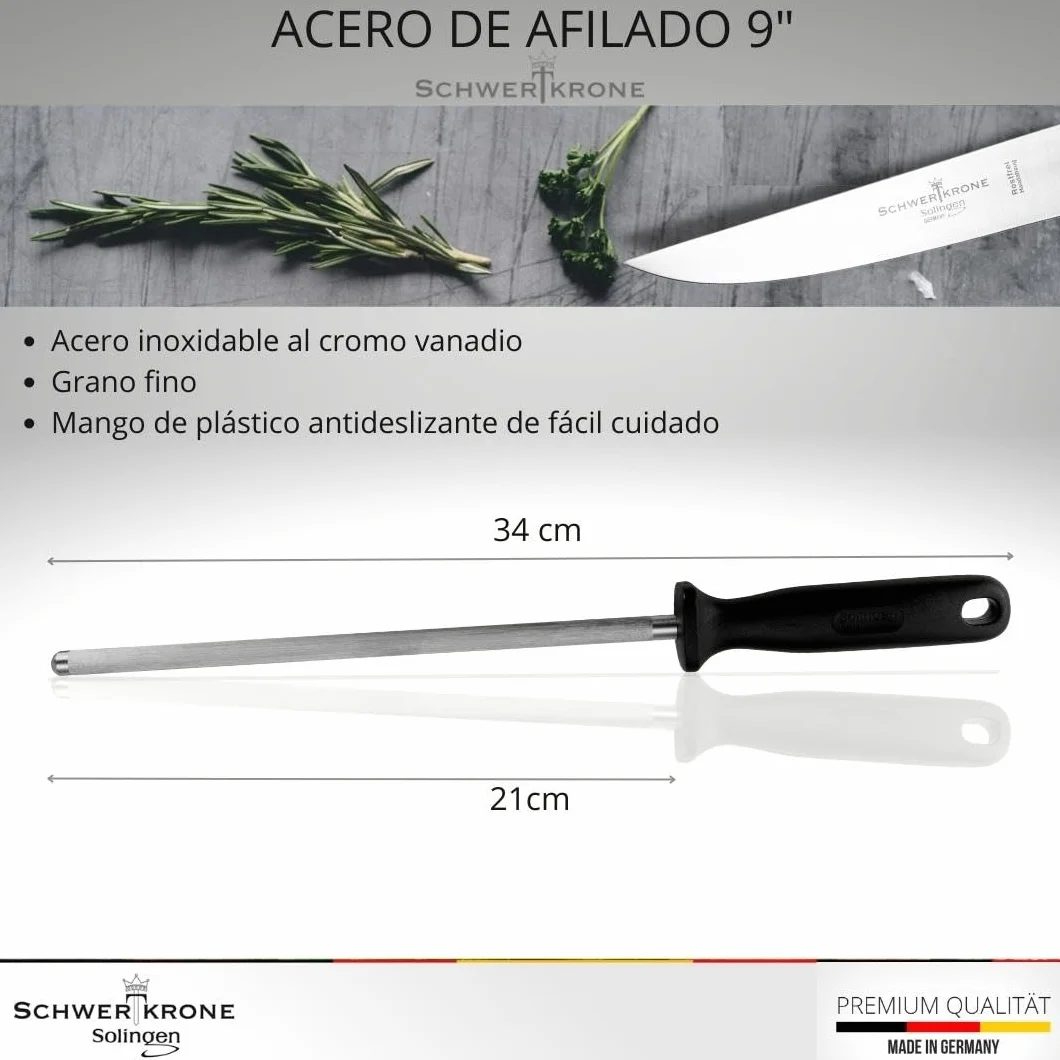 Afilador para cuchillo de Solingen – 34 cm/De Cromo Vanadio Acero Inoxidable//cuchillo afilador Negro