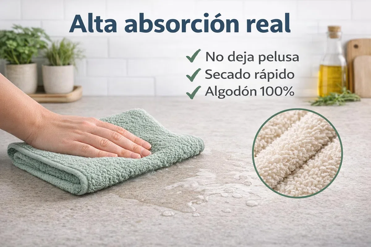 Genérico Paños de Cocina de Rizo 100% Algodón – Pack de 6 (50x50 cm) – 460 gsm Alta Densidad – Alta Absorción – Uso Profesional – Colores Surtidos