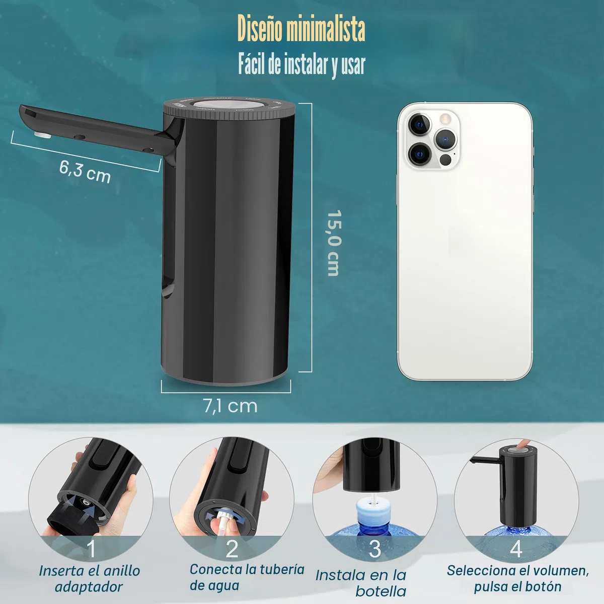 YISH Dispensador Electrico De Agua Fria de Garrafa: Bomba de Agua Potable, Dispensador USB Automático Plegable.