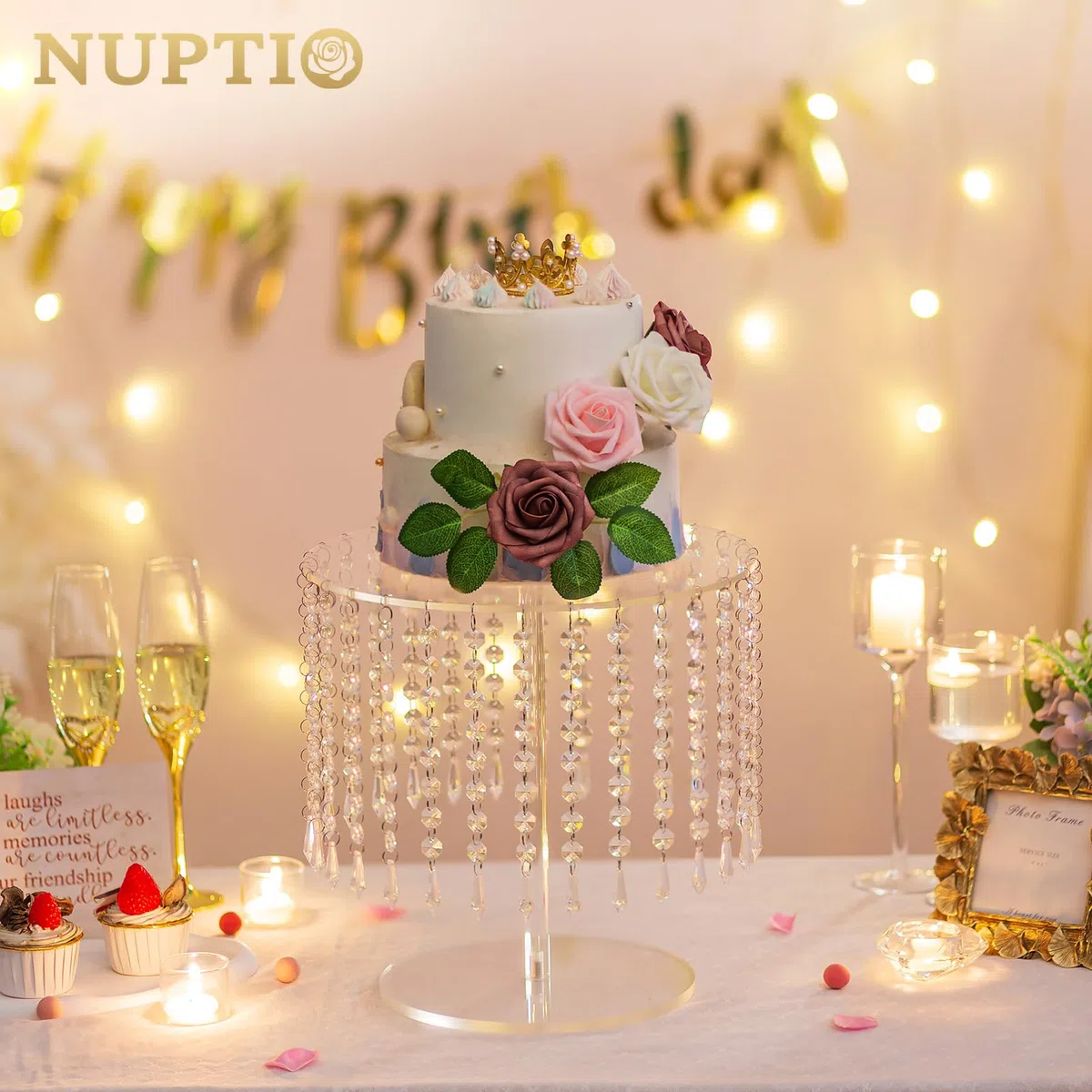 Nuptio Soporte de Acrílico Torta Redondo: Soportes para Magdalenas 31cm Diámetro Claro Postre Té Tarde Pantalla Taza Pasteles Plato Servir con Araña Cristal para Bodas Fiesta Decoraciones