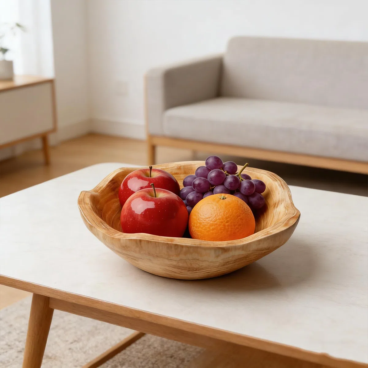 GOMETY Frutero de madera natural, ensaladera de madera, cuenco decorativo hecho a mano, irregular, fruta creativa, cuenco para servir aperitivos para frutas, ensaladas, llaves, decoración (20-24 cm)