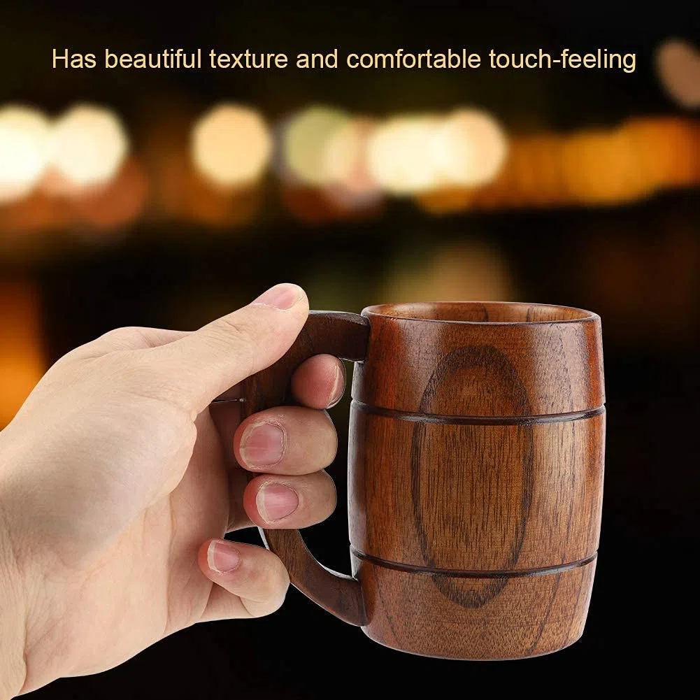 HERCHR Taza de cerveza de madera, taza de café de madera retro del viaje que acampa taza de consumición de las tazas de té con la manija