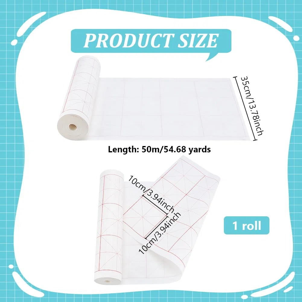 PH PandaHall Papel Xuan de caligrafía china, papel de arroz, papel de escritura Sumi con cuadrículas para principiantes, estudiantes, práctica de caligrafía japonesa, 10 cm, cuadrícula, 35 cm x 50 m,