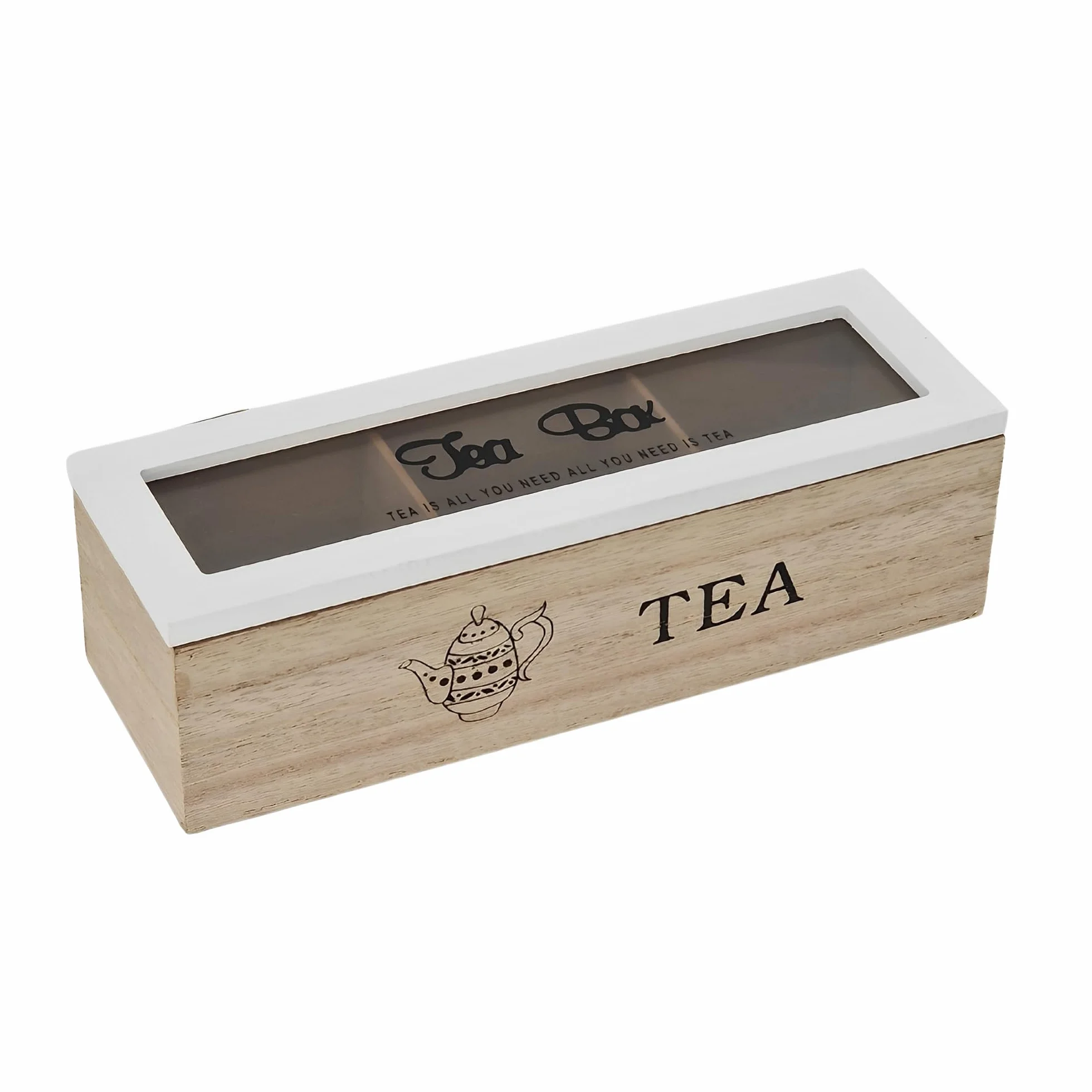 Caja portar infusiones de madera, 3 Tea Box, bolsitas blancas 24 x 8 x 7 cm