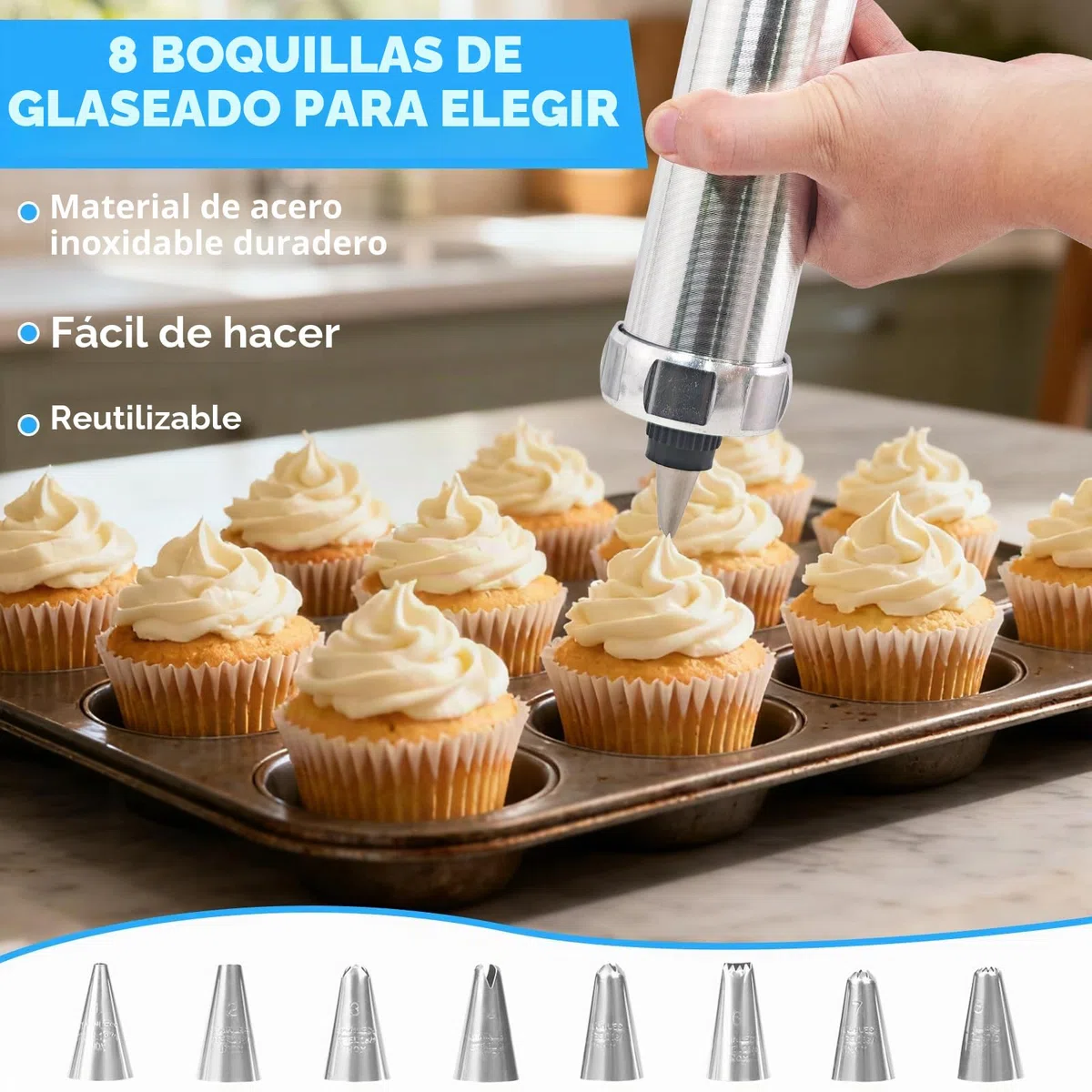 Churreras para Churros y Porras, Churrro Gun Kit con 20 Moldes de Disco y 8 Boquillas Prensa, Prensa Pastelera de Acero Inoxidable, Biscuit Maker, para DIY Elaboración de Galletas de Pasteles