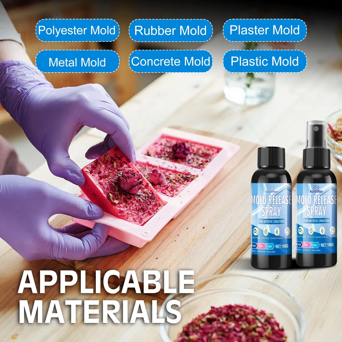 DecorRom Spray separador de moldes de silicona, 200 ml, antimoho, secado rápido, inodoro, adecuado para desmoldar velas, yeso, jabón y resina epoxi de plástico, yeso y moldes de metal