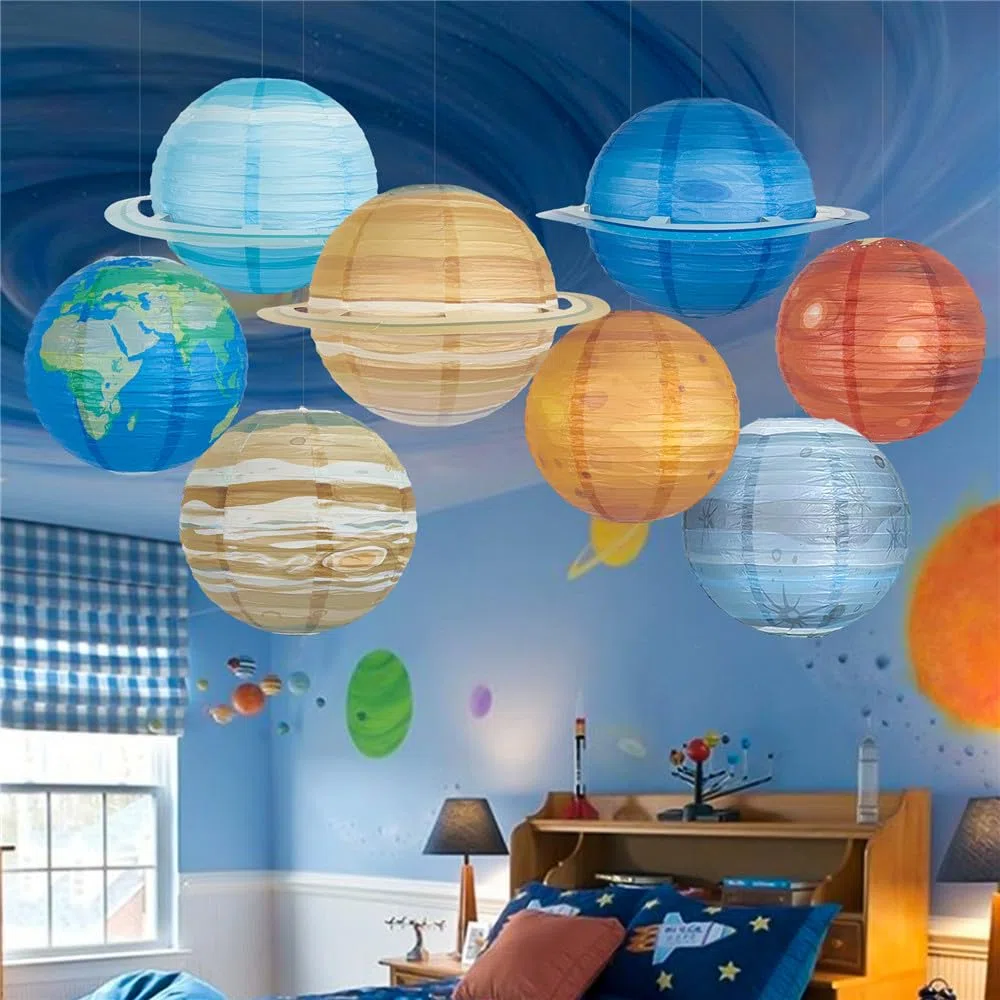 Linternas de papel espaciales, 8 unidades, linternas colgantes de planetas fuera de este mundo, linternas espaciales, faroles del sistema solar, planeta tierra, para el espacio exterior,