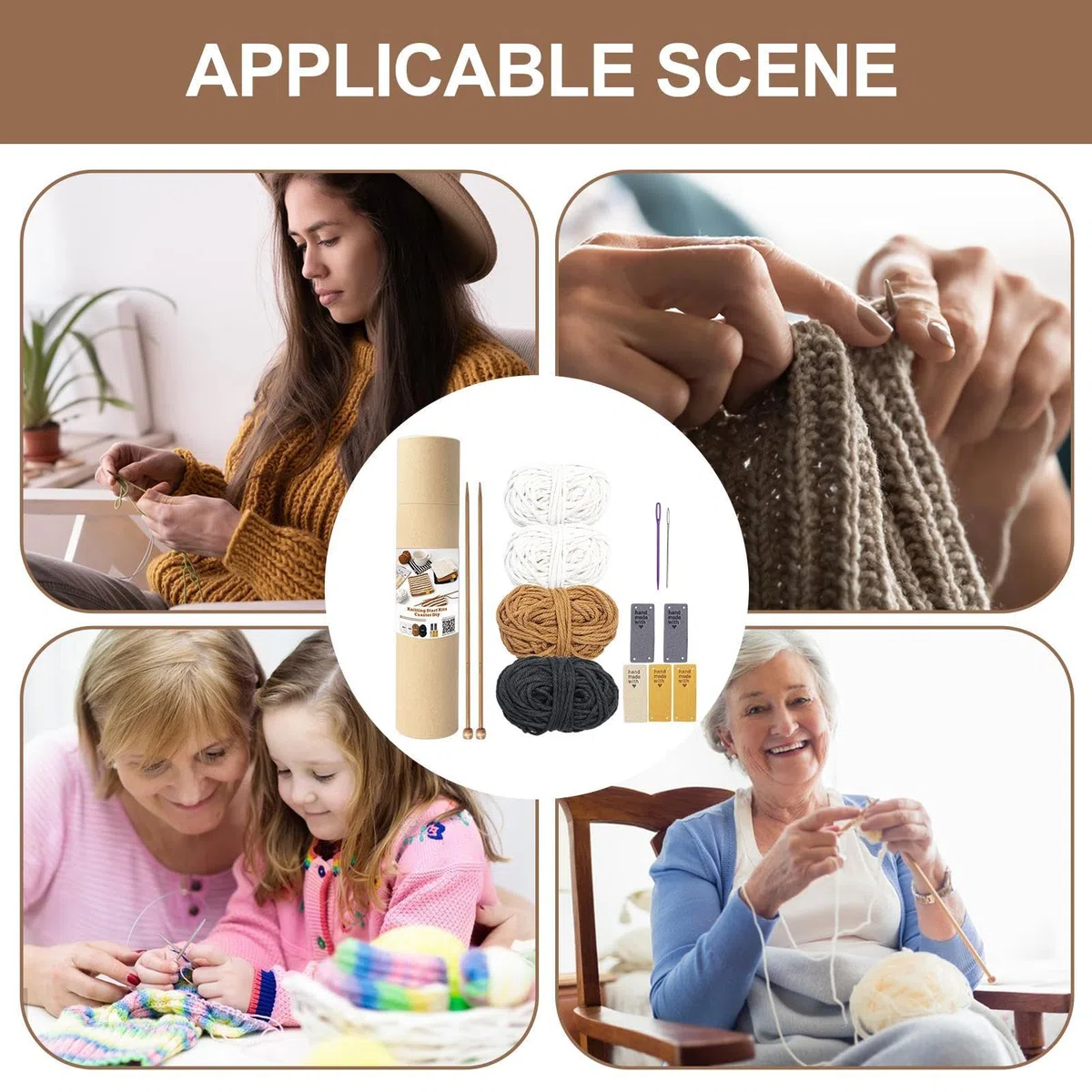 Kit de Punto para Principiante Adulto Completo con Agujas de Punto – Suministros de Kit de Posavasos DIYBufanda de Lana para Tejer tú Mismo – Idea de Regalo Suministros de Bricolaje y Kits