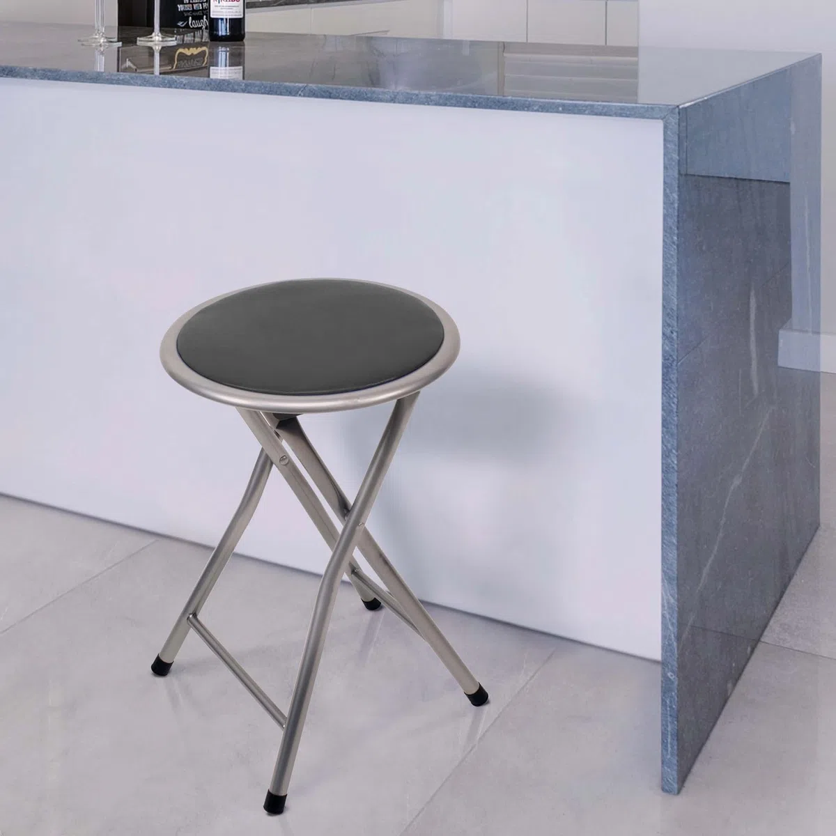 THE SECRET HOME - Taburetes Plegables de Aluminio - Silla de Metal y Asiento Acolchado - Ideal para Cocina, Terraza, Cámping, Oficina - Diámetro 30 x Alto 45 cm (1, Negro, Ø30x45 cm)