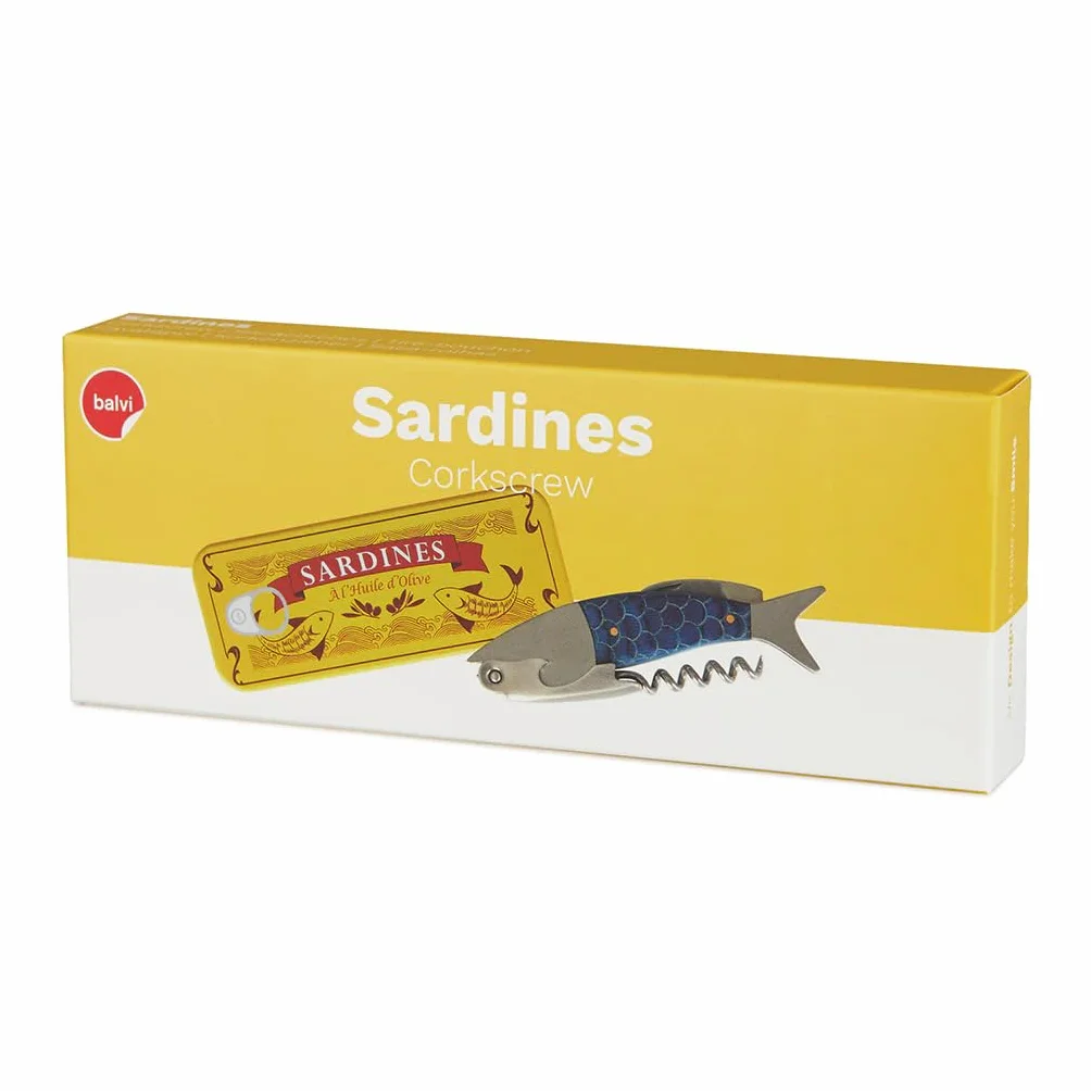 Balvi Sacacorchos Conserverie Sardines Color Azul Abrebotellas con Caja metálica Lata