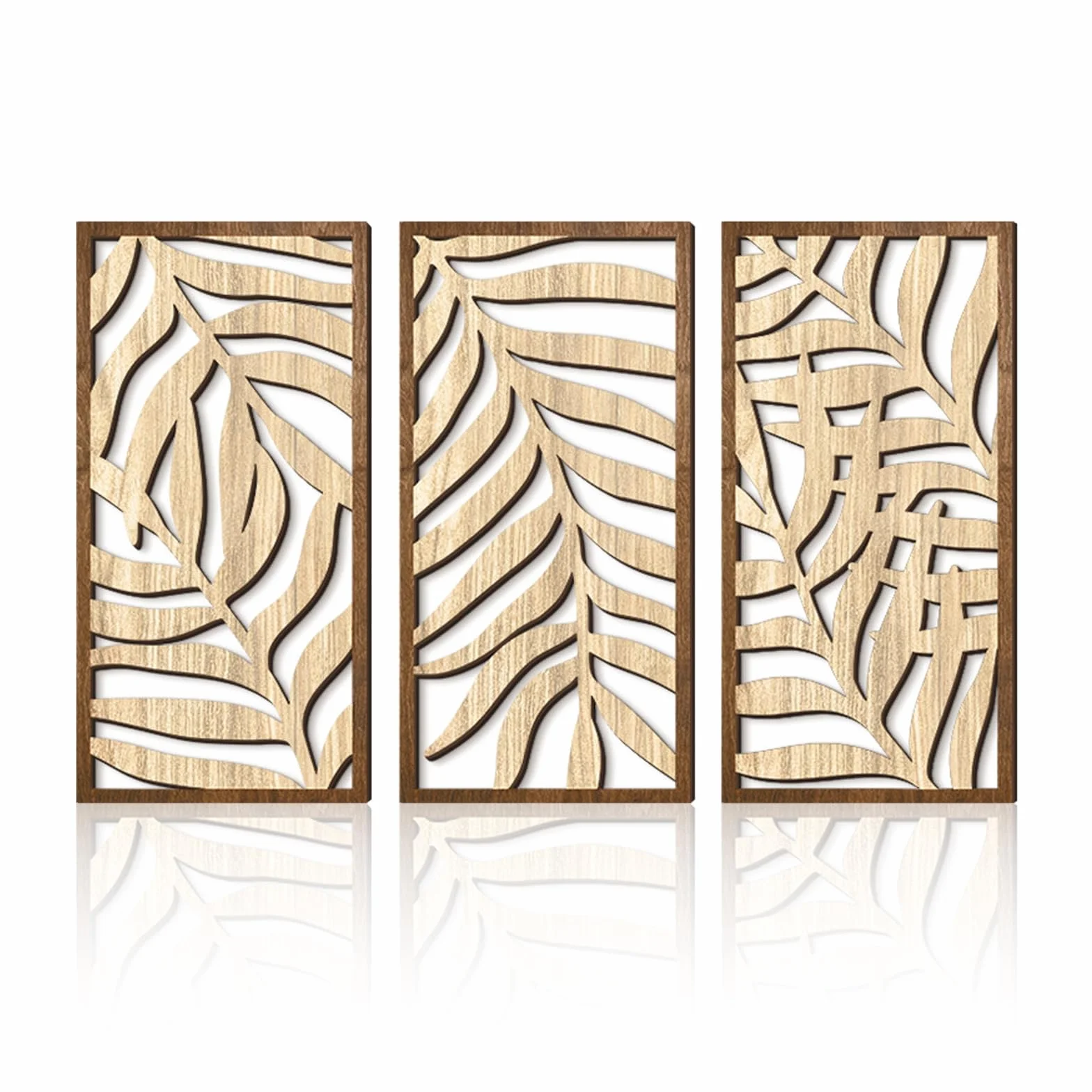 Rongxze Juego de arte de pared de madera nórdica, 3 decoración pared con patrón de hojas (40 x 20 cm), decoración pared, estilo natural para sala de estar/dormitorio