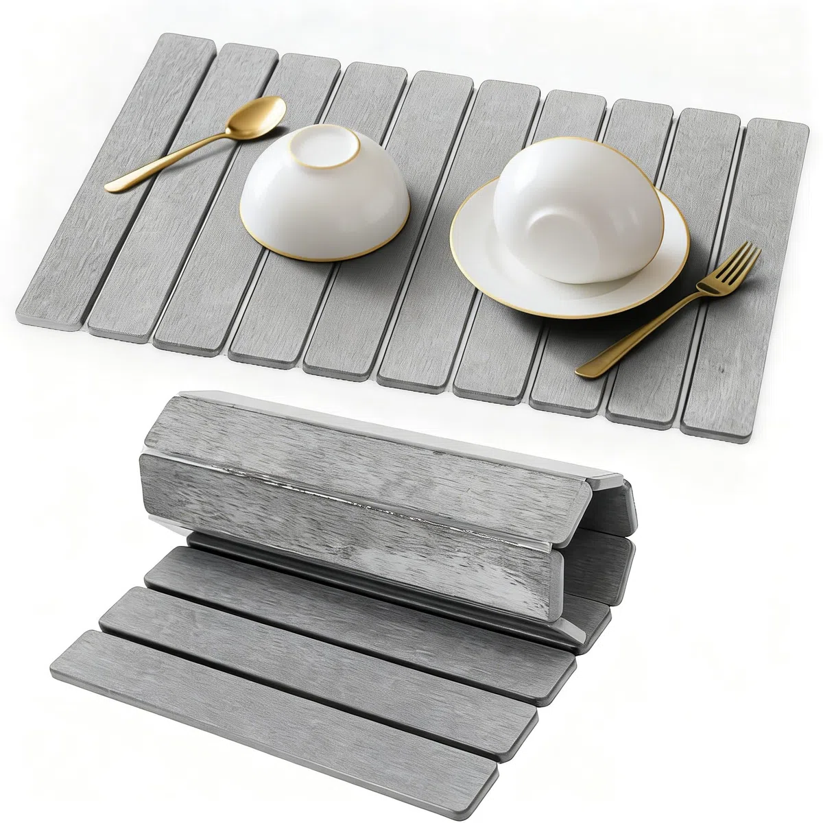 Alfombrilla Escurreplatos, 60 x 40 cm Tapetes para Secado de Platos para Encimera de Cocina, Plegable de Secado Rápido Absorbente de Tierra de Diatomeas, para Platos, Botellas, Tazas