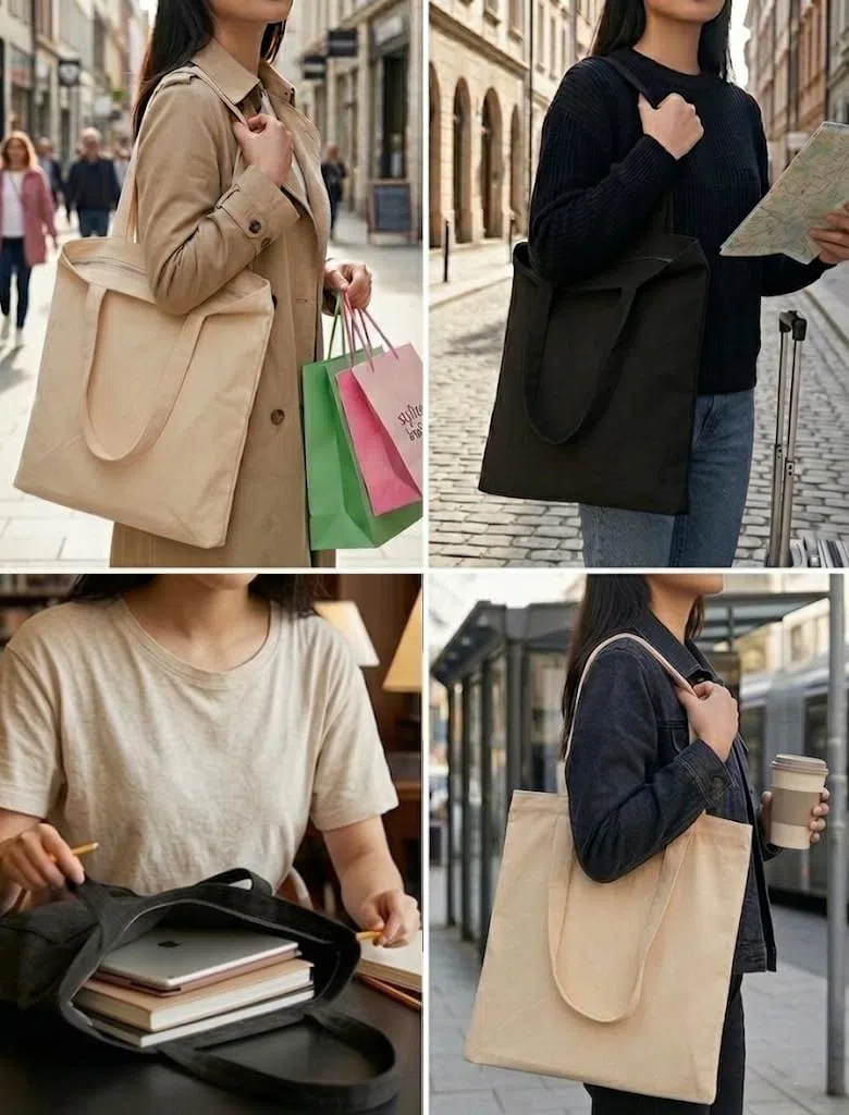 Pack De 1/3/9 Bolsas de Tela Con Cremallera, BEIG/NEGRO 35X40+30CM Gruesa 12A – Tote Bag De Calidad Premiun Reutilizable para Universidad, Trabajo, Compras y DIY