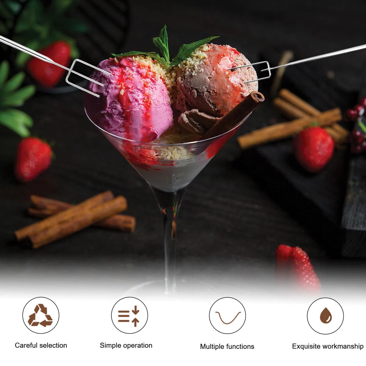 3 tenedores de bombones con cuchara para lápiz, juego de tenedores de chocolate de acero inoxidable para bombones y tenedores de chocolate, juego de tenedores de chocolate con rejilla para bombones