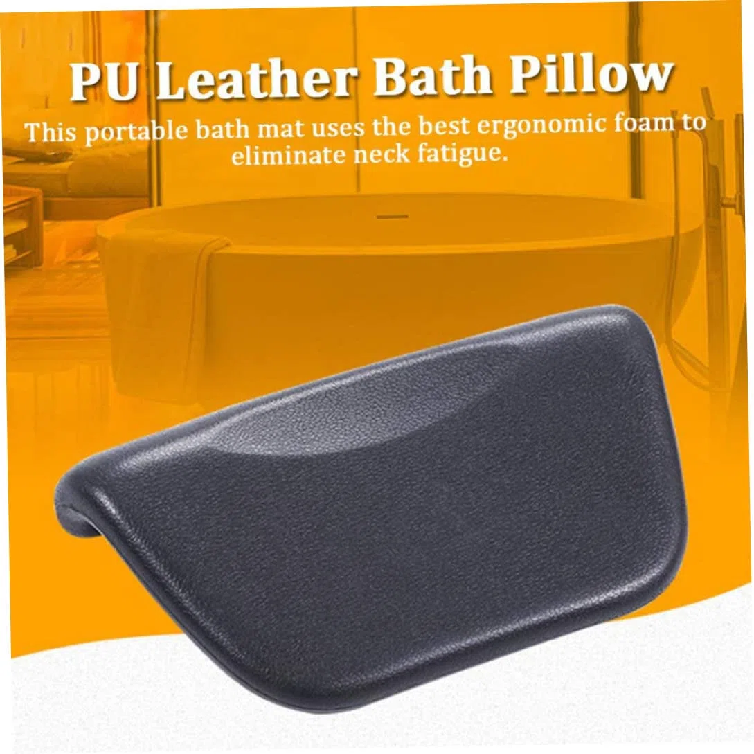 Almohada de baño de piel sintética, cojín de spa ergonómico para la cabeza y el cuello, para el hogar, jacuzzi, accesorios para el hogar, color negro