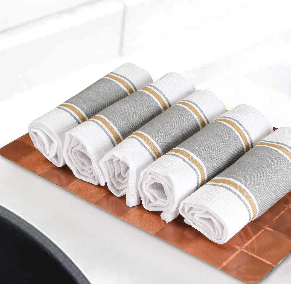 Trapos de Cocina algodón 100% Juego de 6 Piezas - Absorbente Toallas de té - Toallas de Bar - Lavable a máquina Paños de Cocina 40 x 66 cm Gris