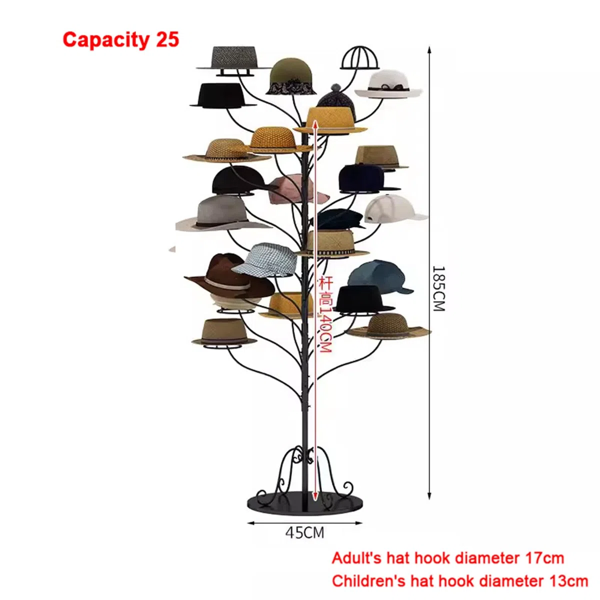 Expositor Independiente para Sombreros, Soporte metálico para Sombreros, percheros comerciales para Gorras de béisbol, Organizador de Sombreros, Negro - Capacid,Black-Adult Capacity 25