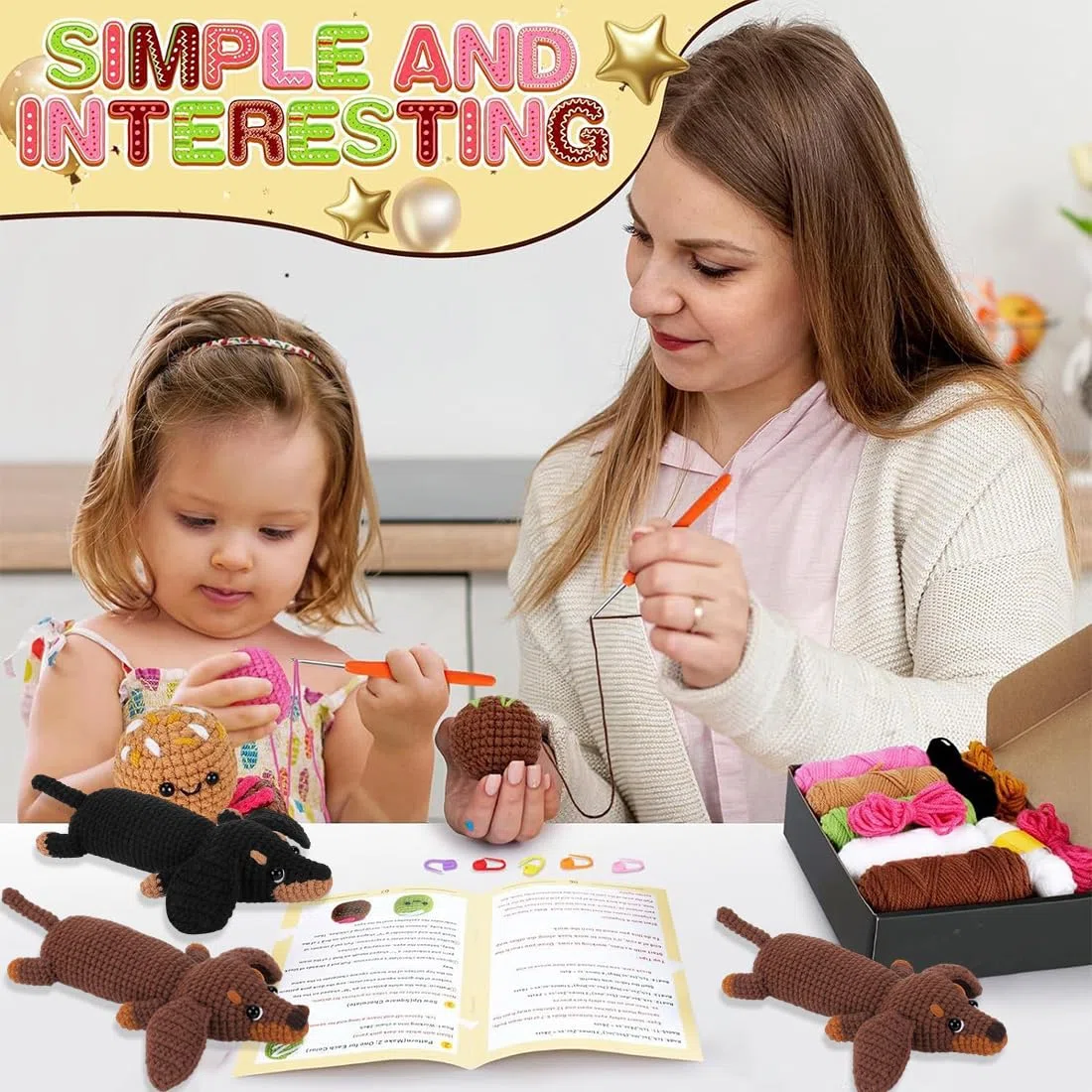 Kit de Crochet para Principiantes, Set Completo con Patrón de Perro Salchicha, Tutorial en Video Paso a Paso, Manual de Crochet, Ideal para Crear Amigurumi y Aprender Crochet