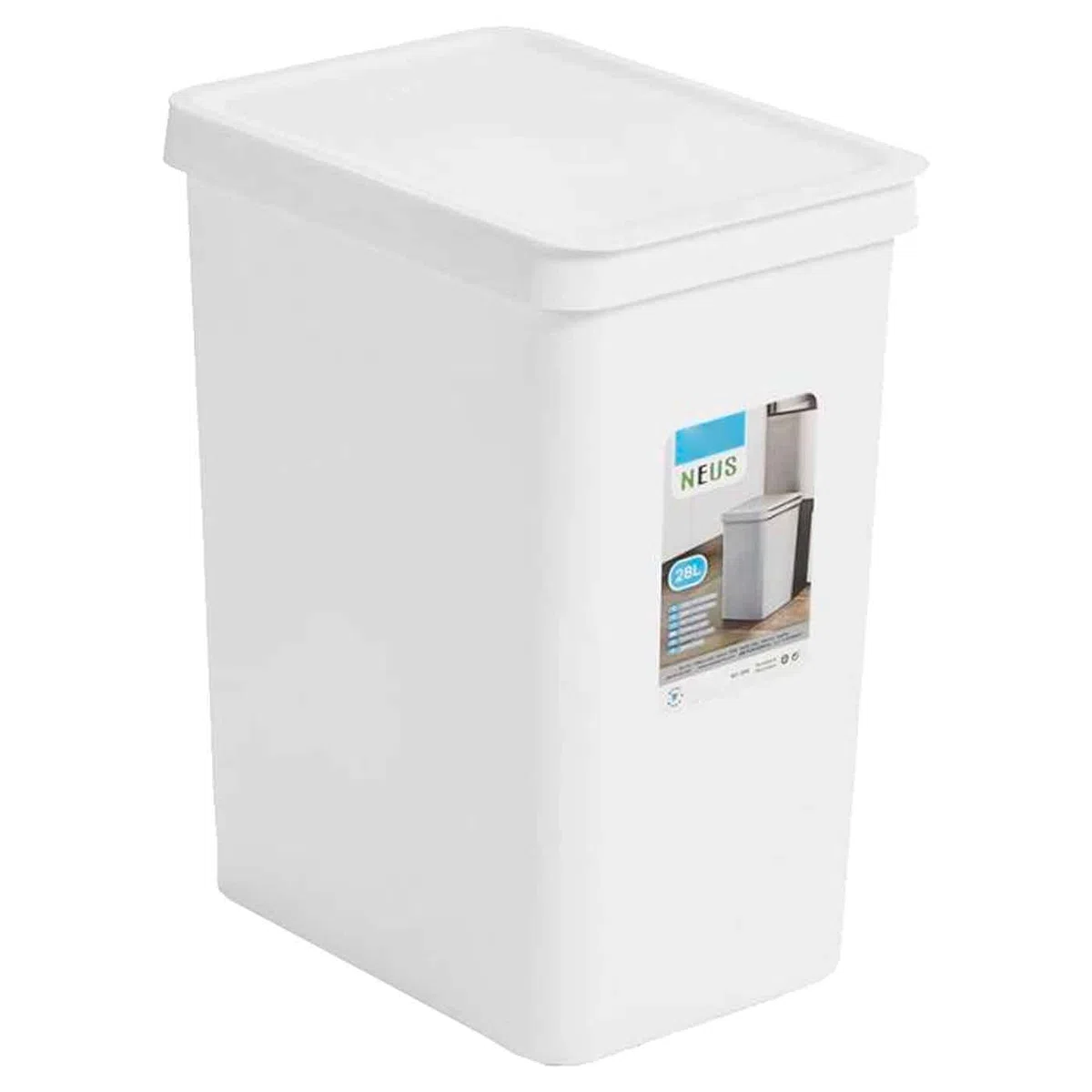 Acan Tradineur - Cubo de basura rectangular con tapa - Fabricado en Plástico - Capacidad de 28 Litros -44,5 x 35 x 25 cm - Color Blanco