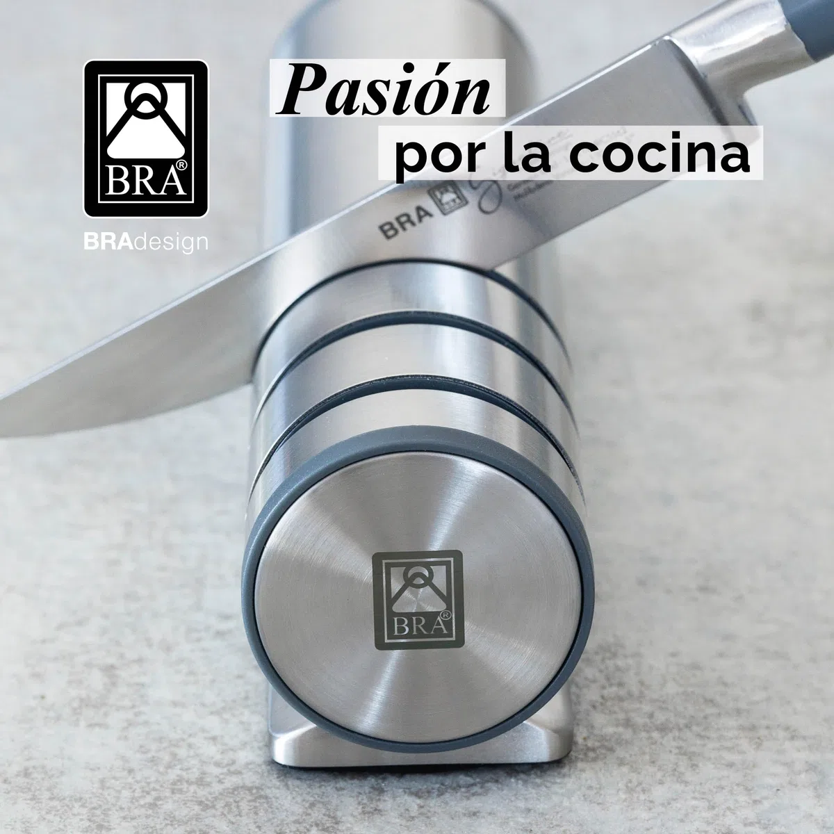 BRA Signature | Afilador de cuchillos, Acero Inoxidable 18/10, Sistema de tres ruedas, Alta Precisión