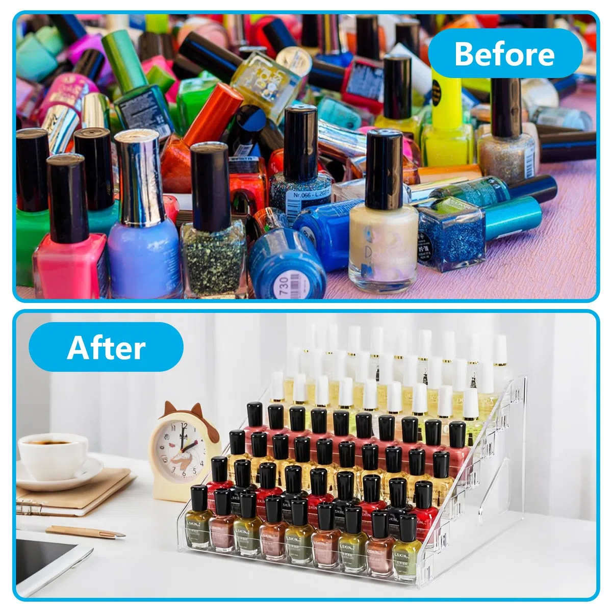 2 Piezas Organizador Esmaltes Uñas, Expositor Esmaltes Uñas Acrílico Transparente de 6 Niveles, Estante para Pintauñas, Maquillaje y Cosméticos, 31x25,5x16 Cm para Tocador