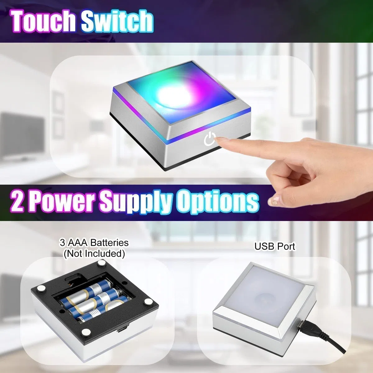 EEEKit Base LED para Cristales, 2 Paquete Soportes Cuadrados con 6 Colores para Arte en Cristal 3D Plana Base Cóncava