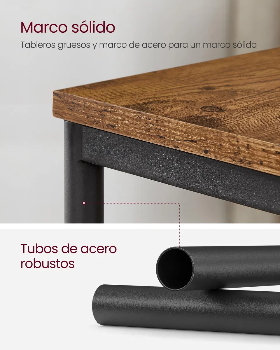 VASAGLE Mesa de Sofá, Mesa Auxiliar de 3 Niveles, Mesita de Noche con Marco de Acero, para Salón, Dormitorio, Estudio, Marrón Rústico y Negro Tinta LET273B01
