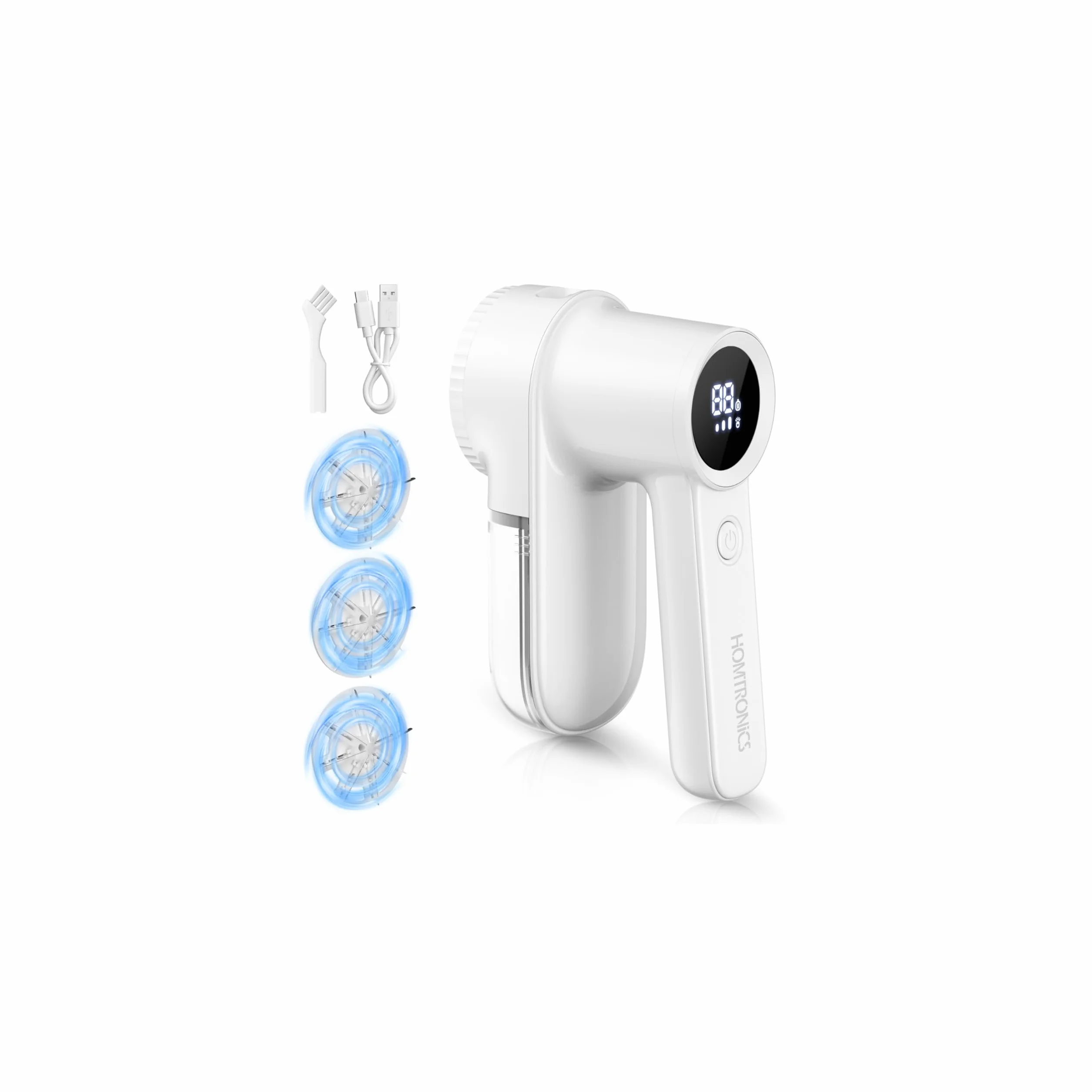 Quitapelusas Electrico, [2000mAh Recargable] [Pantalla de Iluminación] Homtronics Quita Pelusas con 4 Cuchillas, 3 Velocidades, Pantalla LCD, Eficiente Quita Bolas Ropa para Ropa y Muebles (Blanco)