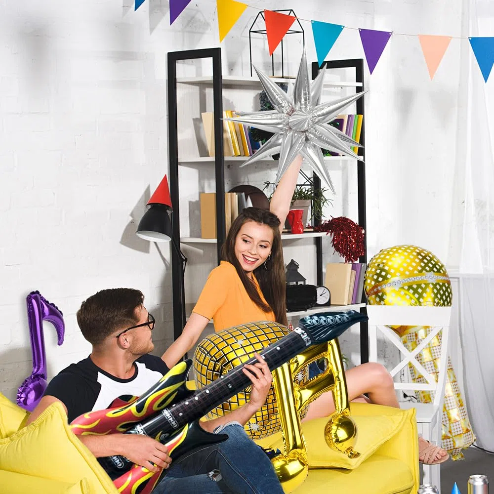 Globos para Fiesta Disco, 26PCS Globo Discos Explosión Estrella Guitarra Saxofón Globo de Aluminio con Motivos Musicales Variados, Tema Retro de los años 80 y 90 hip hop Fiebre Disco Globos