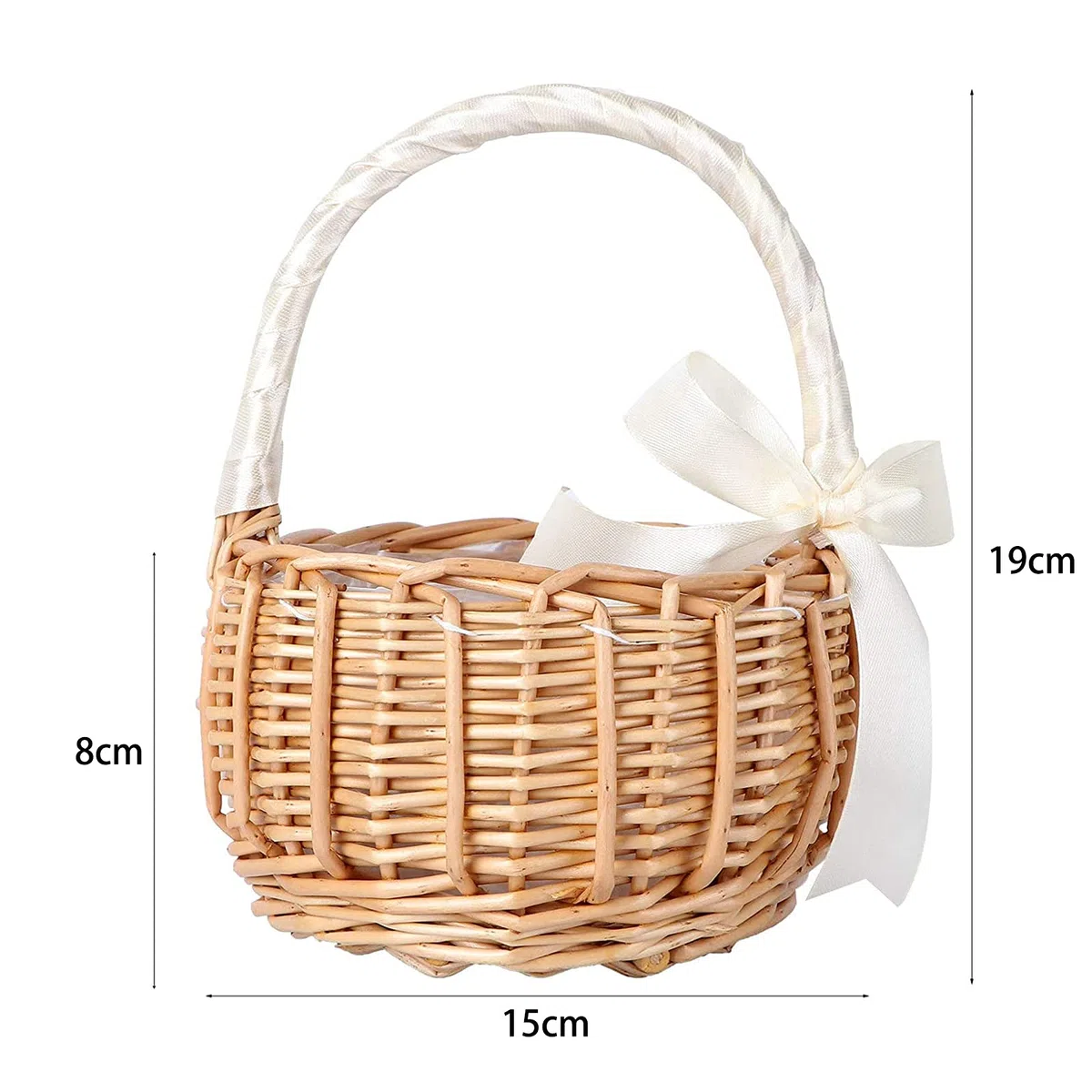 Cesta de Niña de Las Flores, Cesta de Flores de Ratán, Cestas de Mimbre para Bodas con Cinta, Cesta de Flores Tejida a Mano con Asa, para la Decoración de la Fiesta de la Boda en Casa, 15 * 8 cm