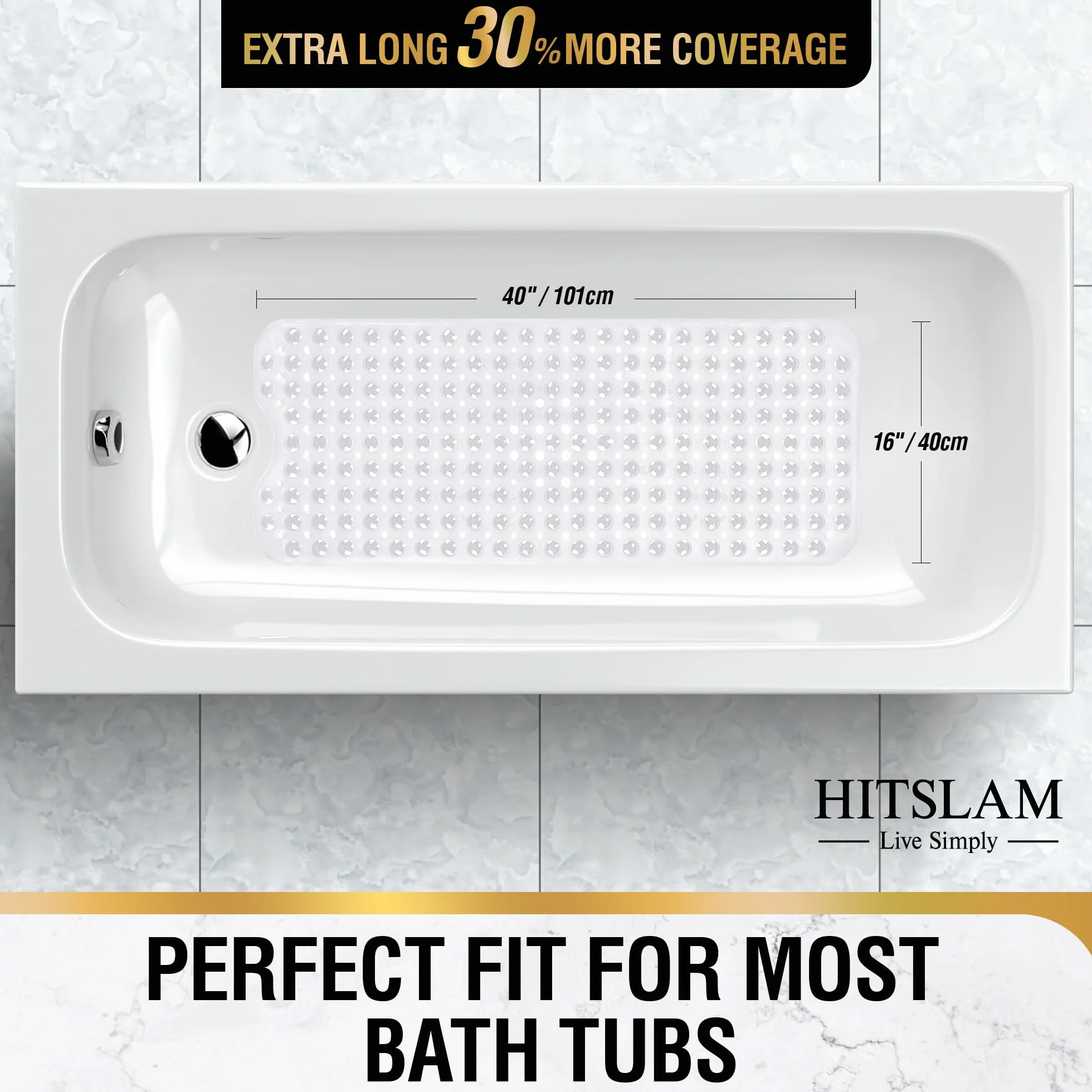 HITSLAM Alfombra de bañera Antideslizante, 101x40cm Extra Grande Alfombra Ducha Antideslizante con Ventosa, Resistentes al Moho y Lavables a máquina Alfombra baño,Transparente