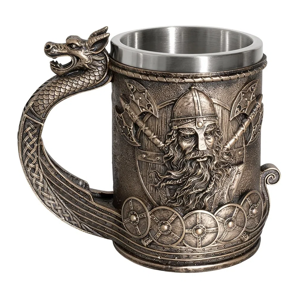 Jarra Cerveza Vikinga, SGZIOO Jarra Cerveza de Madera 500ml, Rune Vintage Caneca Cerveja Con Forro de Acero Inoxidable, Taza de Bebida Medieval para Café/Bebida, Hombres y Regalo del Día Del Padre