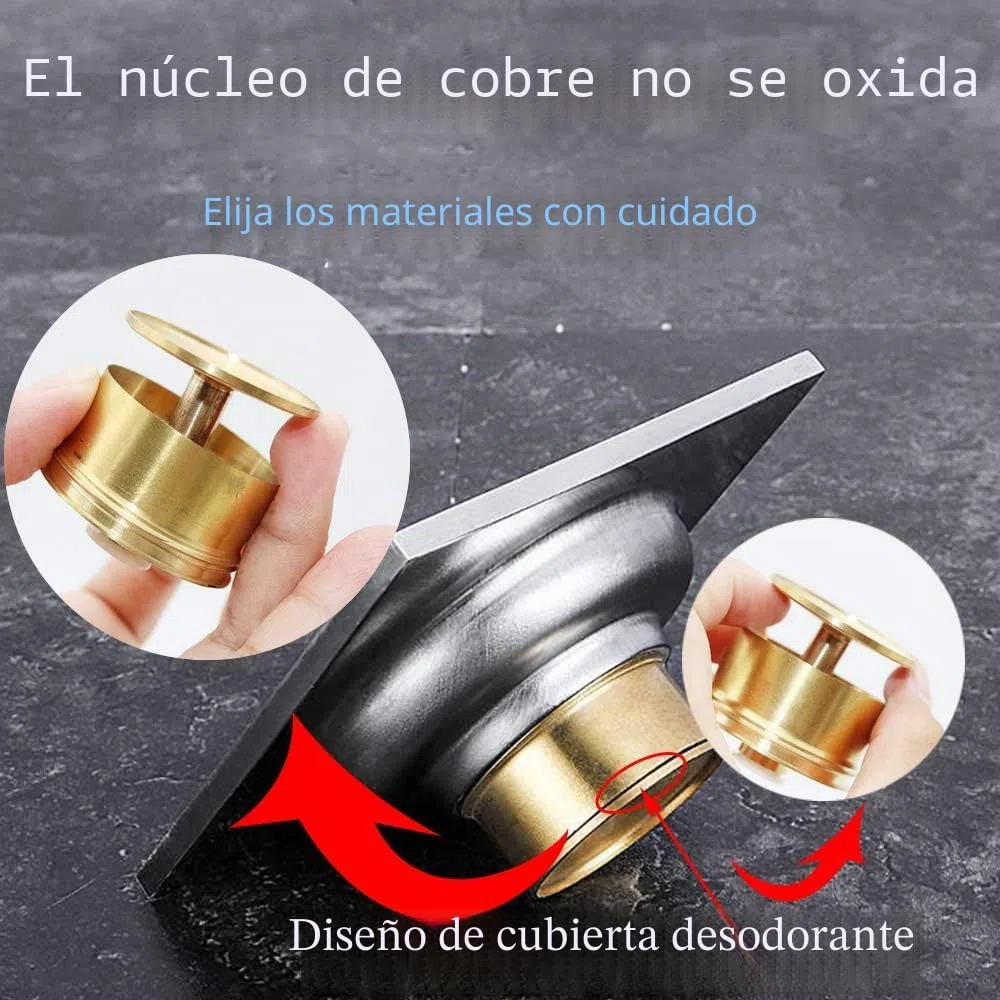 Drenaje de Ducha Cuadrado Sifón de Suelo antiolor, Acero Inoxidable Drenaje de Suelo con Filtro para Cuarto de baño jardín (100 mm x 100 mm)