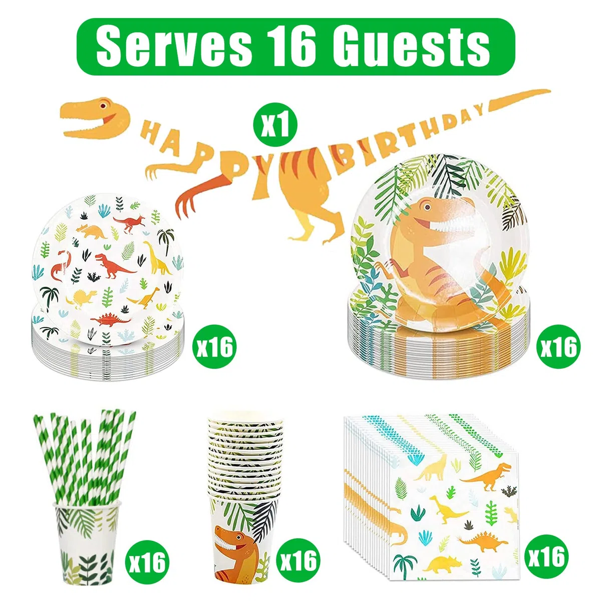 81 piezas Vajilla de Cumpleaños de Dinosaurio, Suministros de Fiesta de Dinosaurio de Papel para 16 Invitados, para la Decoración de la Fiesta de Cumpleaños del Tema de Los Niños