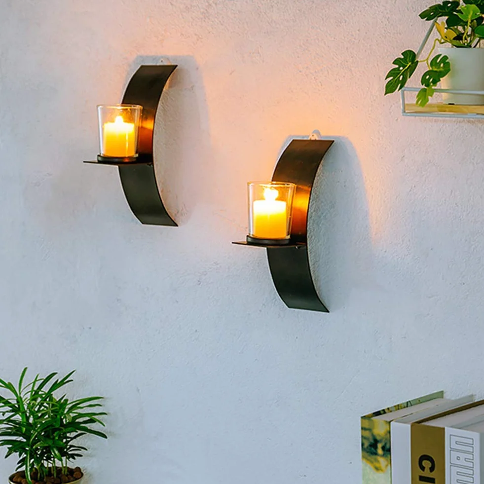 Sziqiqi Candelabro De Pared del Estilo Retro, Candelabro Creativo De La Vela del Hierro, Decoración De La Pared del Jardín Casero, Candelero, Negro