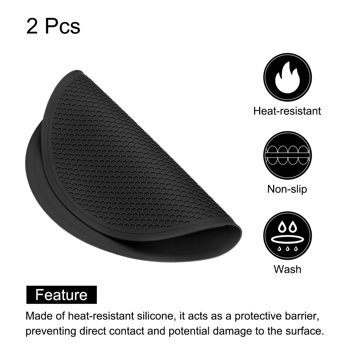 QUARKZMAN 2 Piezas De Alfombrillas De Silicona para Ollas Calientes 30 cm De Diámetro Redondas Antideslizantes para Ollas Y Sartenes Calientes Resistentes Al Calor De Cocina Negro