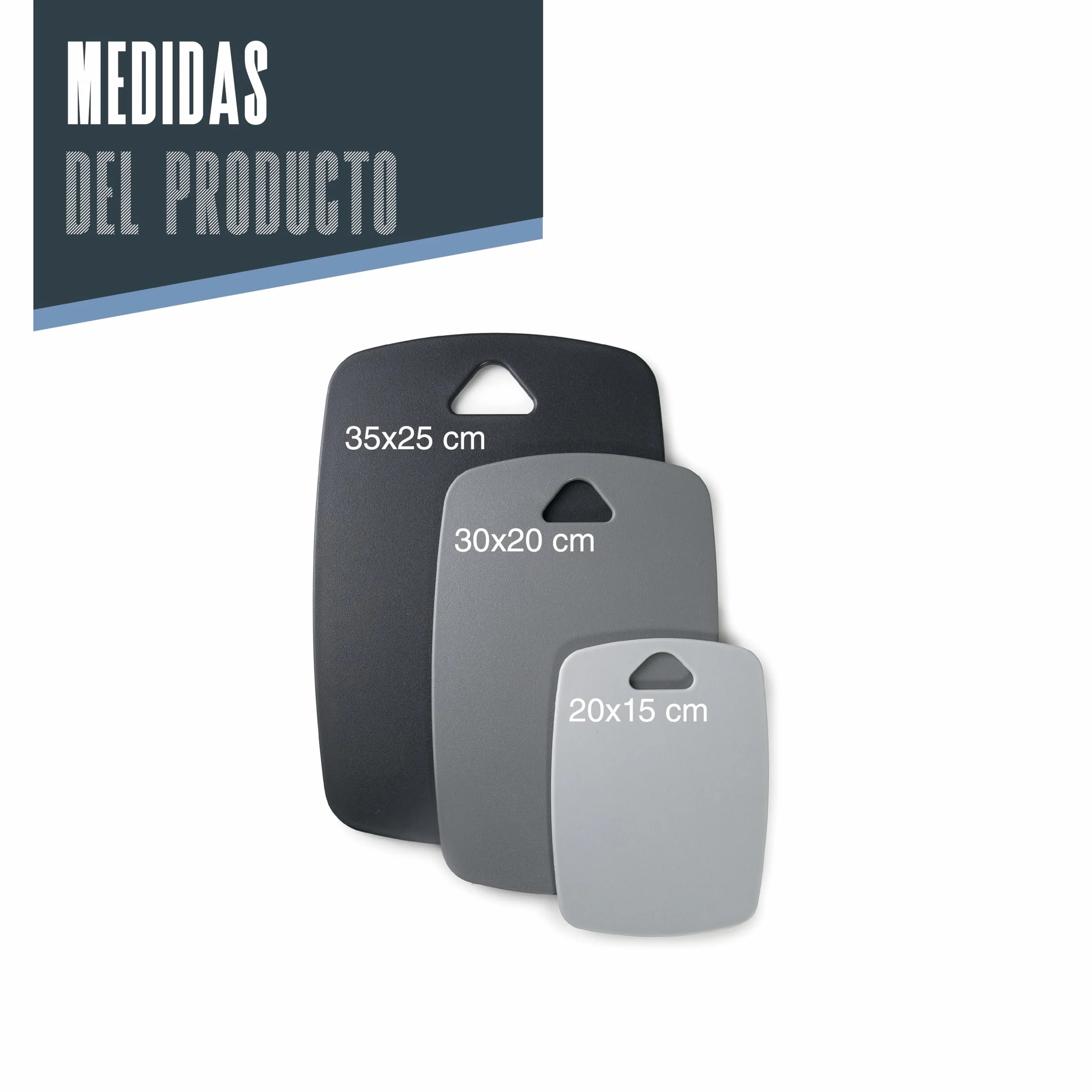 Lacor - 60500 - Set 3 Tablas de Corte a Doble Cara, Polipropileno, Libre de BPA, Ligeras, Resistentes, Aptas para Lavavajillas, Antibacterianas, Higiénicas, 20x15, 30x20 y 35x25 cm