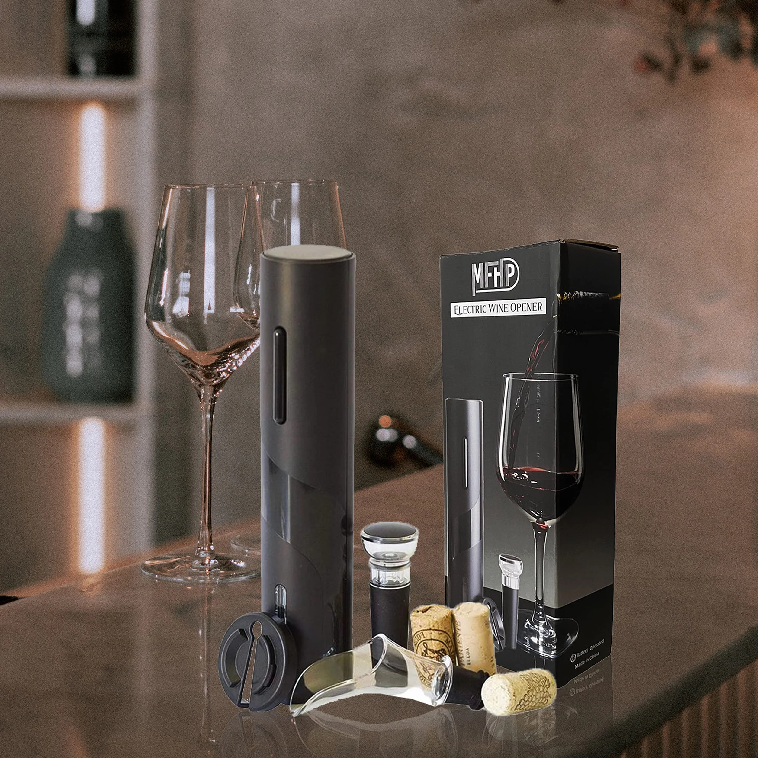Juego de Sacacorchos eléctrico con corta cápsulas, vertedor y tapón de vino - Regalos originales